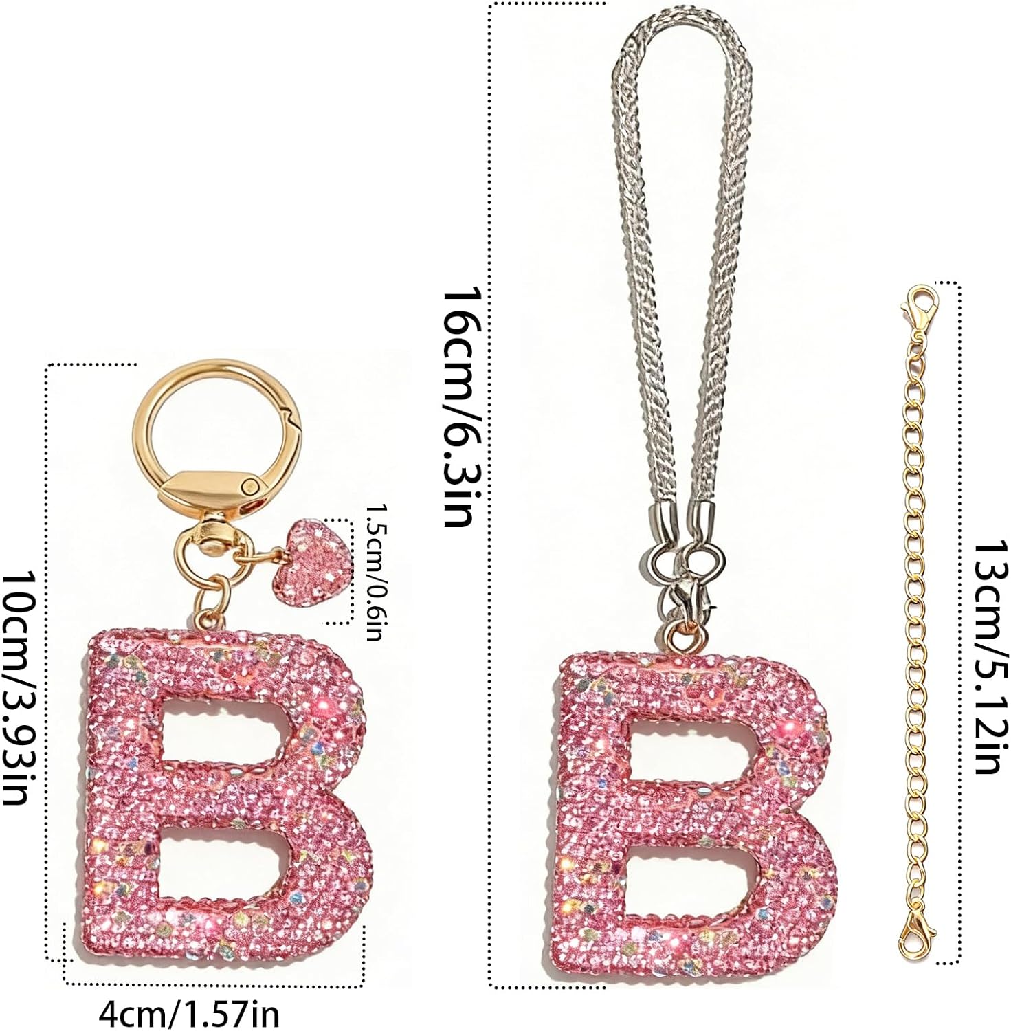2 Pack Rhinestone Letter Initial Car Accessories-Glitter Alphabet Pendants for Mirror Ornament,Key,Backpack,Cup image 2