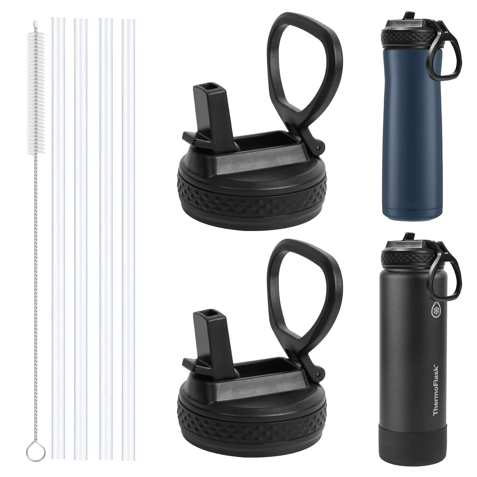 2Pack Straw Lid Compatible with ThermoFlask 18OZ/24OZ/32OZ/40OZ/64OZ Water Bottle, Replacement Lid Fits Hydro Flask/Iron Flask/Contigo wide mouth bottle, Leak Proof and Spill Proof, Easy to Carry