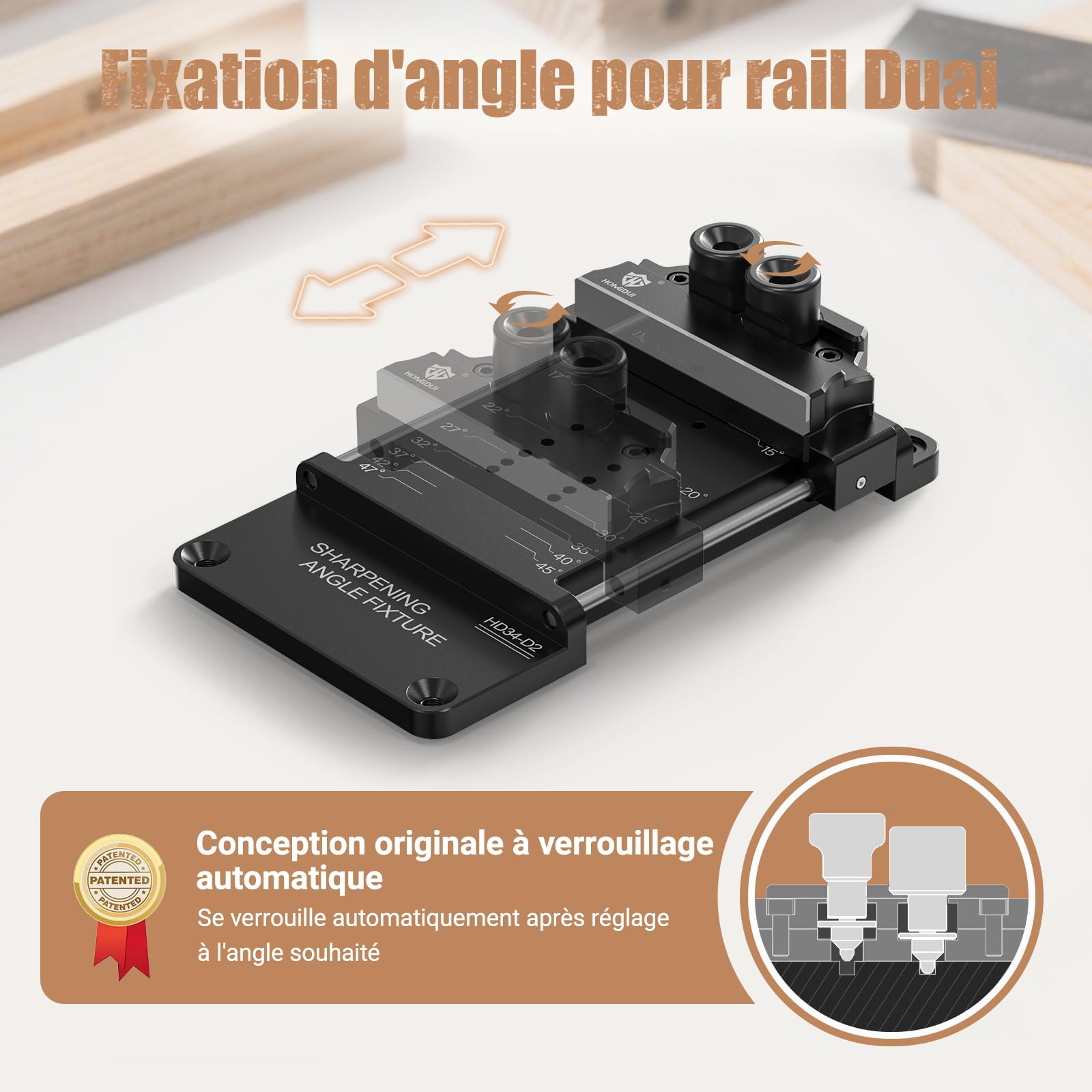 HONGDUI Kit d'affûtage de ciseaux avec guide d'affûtage, jauge d'angle réglable et accessoire d'angle d'affûtage pour outils de menuiserie pour burins et burins de 0,1 à 3,2 pouces