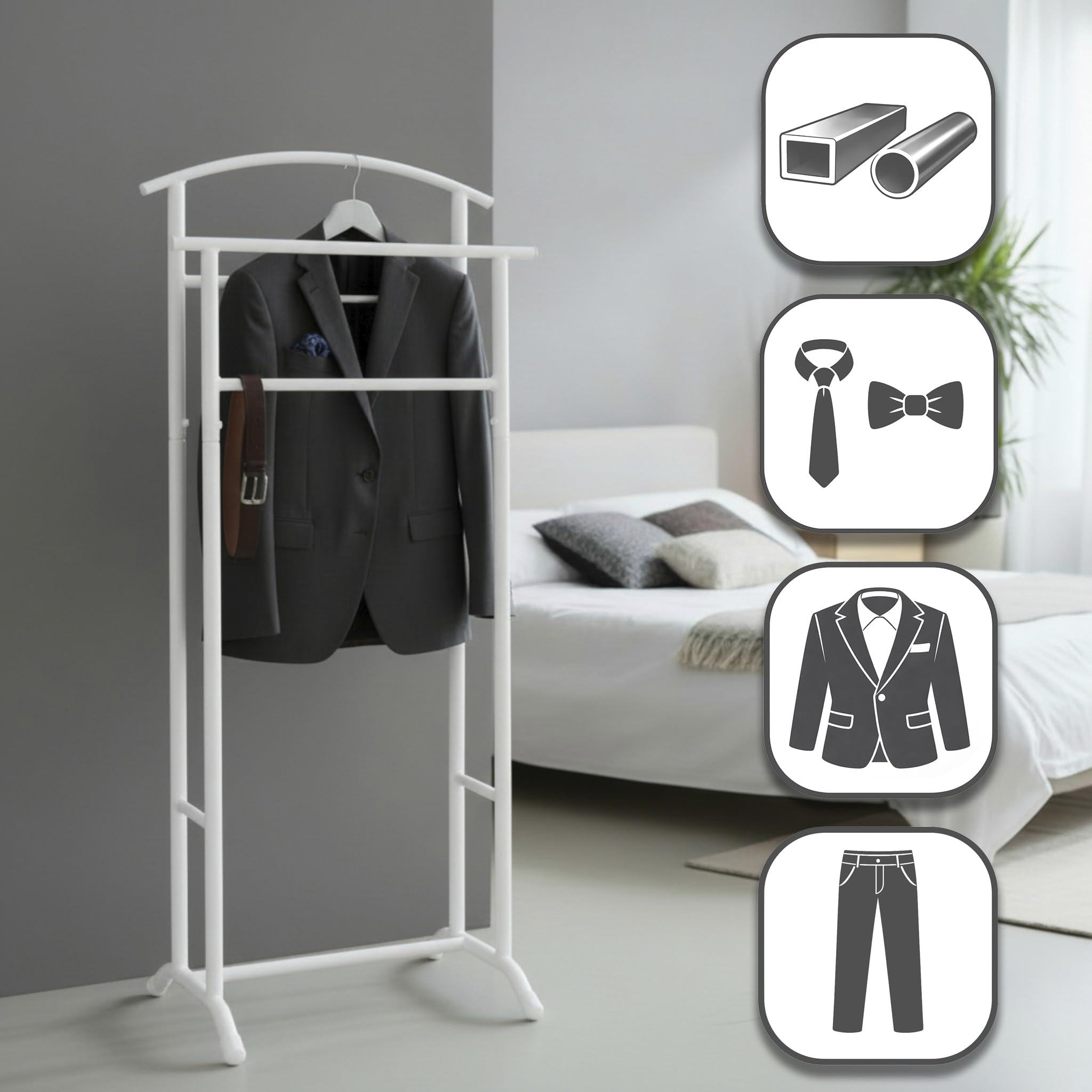 HAKU Valet de chambre Métal blanc Tube d'acier Valet de chambre Acier - Dimensions : L 48 x H 107 x P 36 cm, Style : Moderne