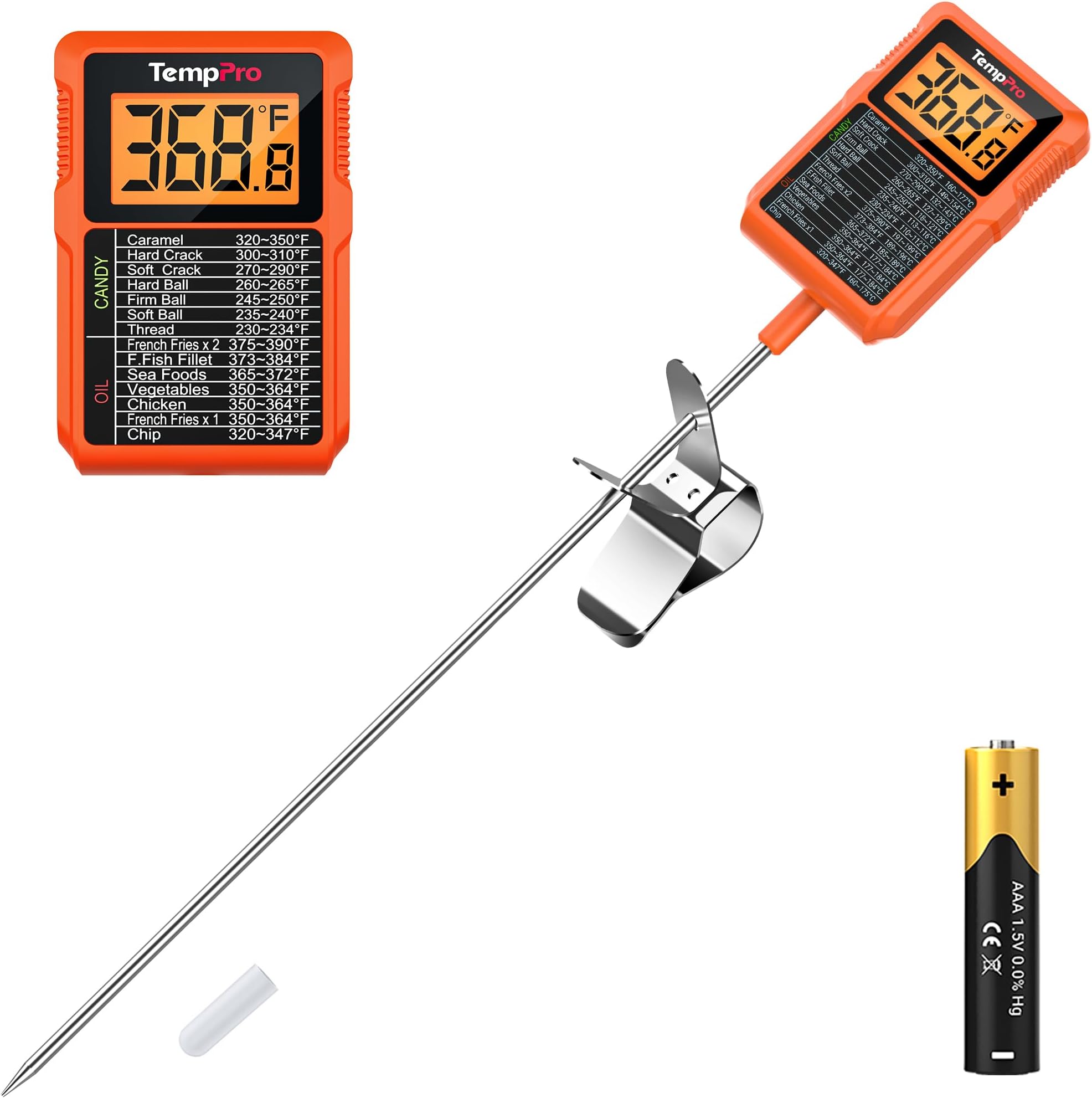 TempPro TP510 Waterproof Digital Candy Thermometer with Pot Clip, 10" Long Probe Instant Read Food Cooking Meat Thermometer for Grilling Smoker BBQ Deep Fry Oil Thermometer(Previously ThermoPro)