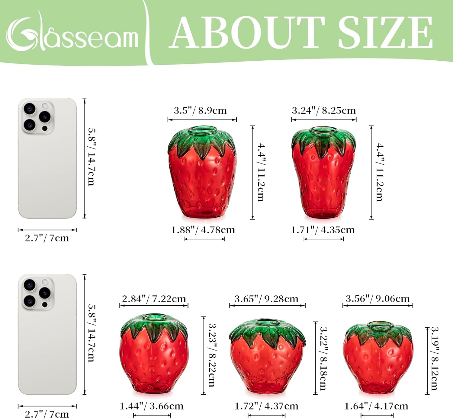 Glass Strawberry Propagation Vase Decor: Glasseam Cute mini vases Propagation Stations for Home - Unique 5Pcs Flower vase Set Terrarium Jar Gifts for Women Friends Mom Birthday Housewarming Holidays