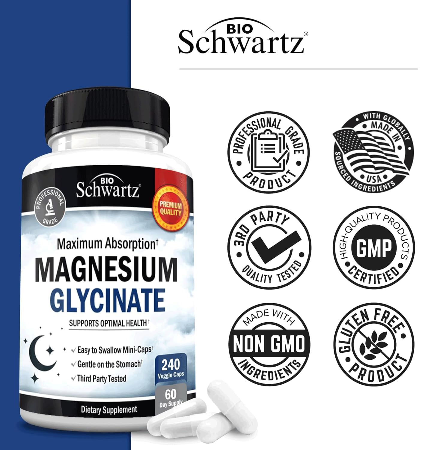 BioSchwartz Magnesium Glycinate 500mg Capsules (240 Mini Caps) — Amazon image 5