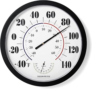 LUBYBG 10" No Battery Outdoor Thermometer Hygrometer - Large Bold Numbers, Auto-Calibrating Indoor/Outdoor Wall Hanging for Patio Garden Home (Black)