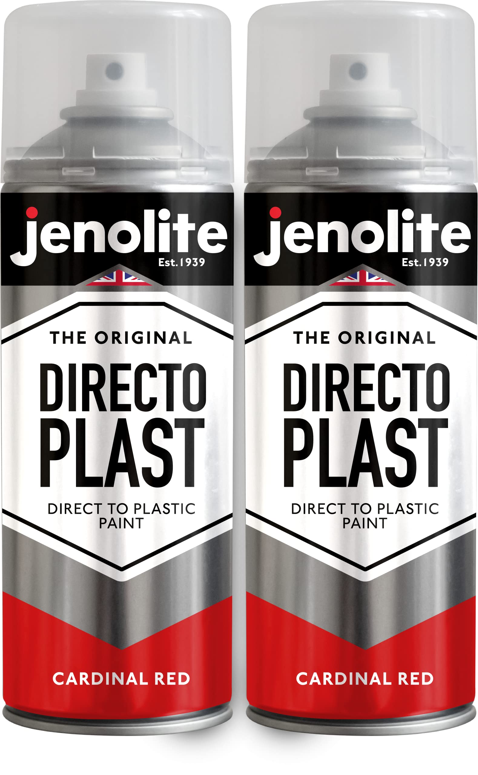 JENOLITE Directoplast Gloss Spray Paint | CARDINAL RED | 2x400ml | Spray Paint for Plastic Surfaces | For All Types Of Plastic | No Primer Required Multi Surface Paint | RAL 3001