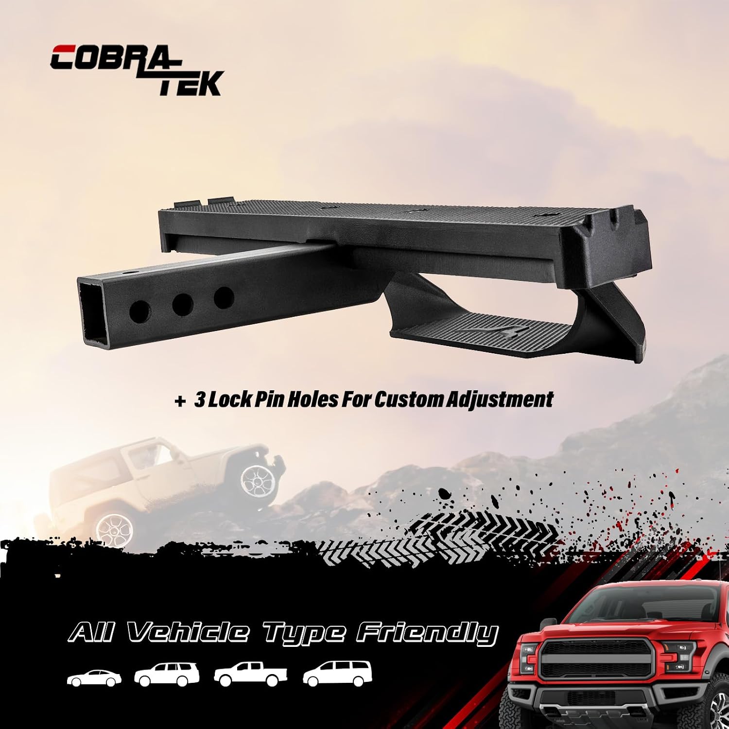 Bully Black 2" Class III 2 Stage Hitch Receiver Bumper Step Black Poweder Coated 350LB Load Weight Heavy Duty