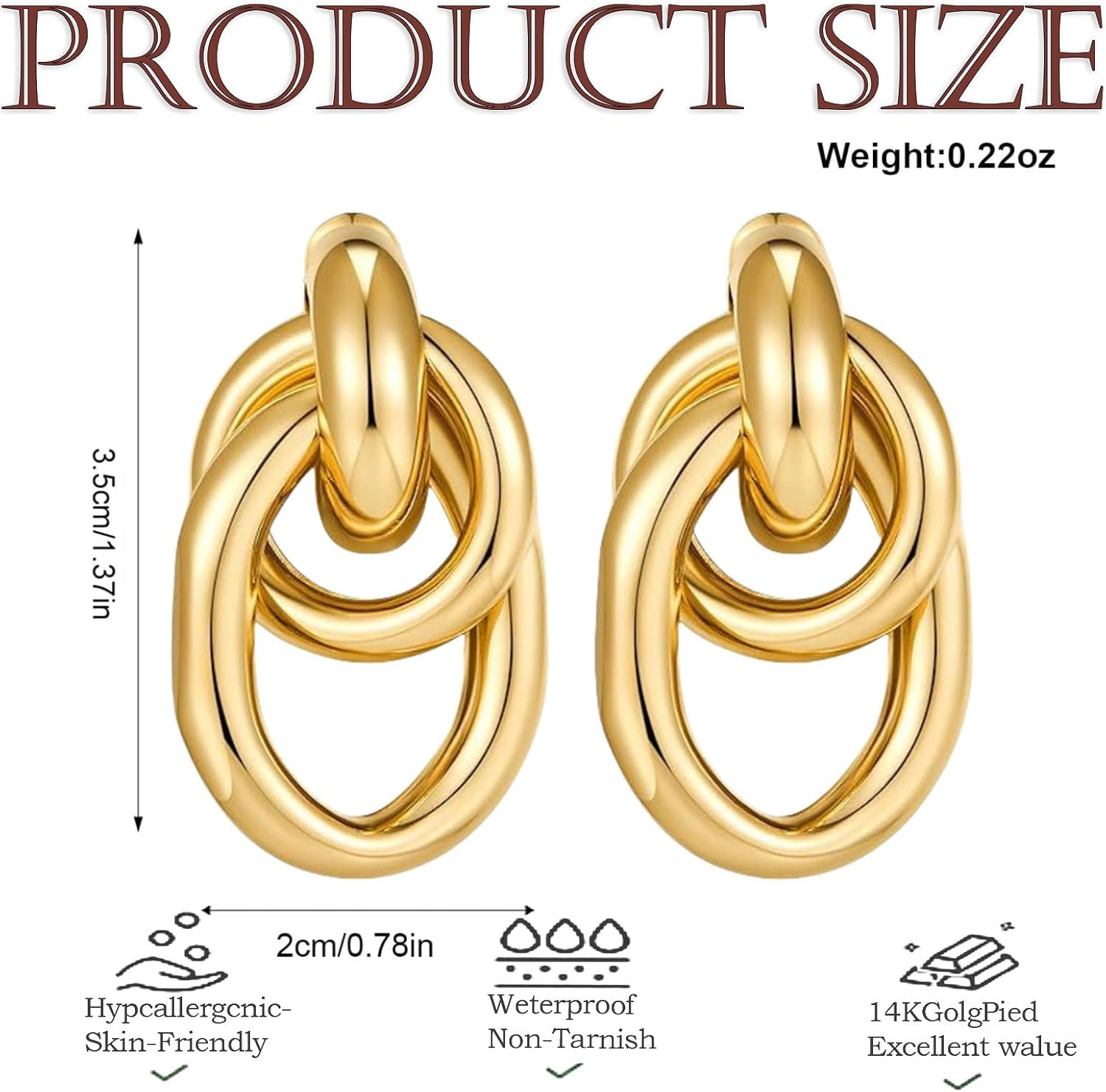 Gold Geometric Drop Dangle Earrings for Women, Chunky Long Link Statement Earrings, Lightweight Brass Hoop Earrings, Trendy Minimalist Jewelry for Daily Wear - Image 2