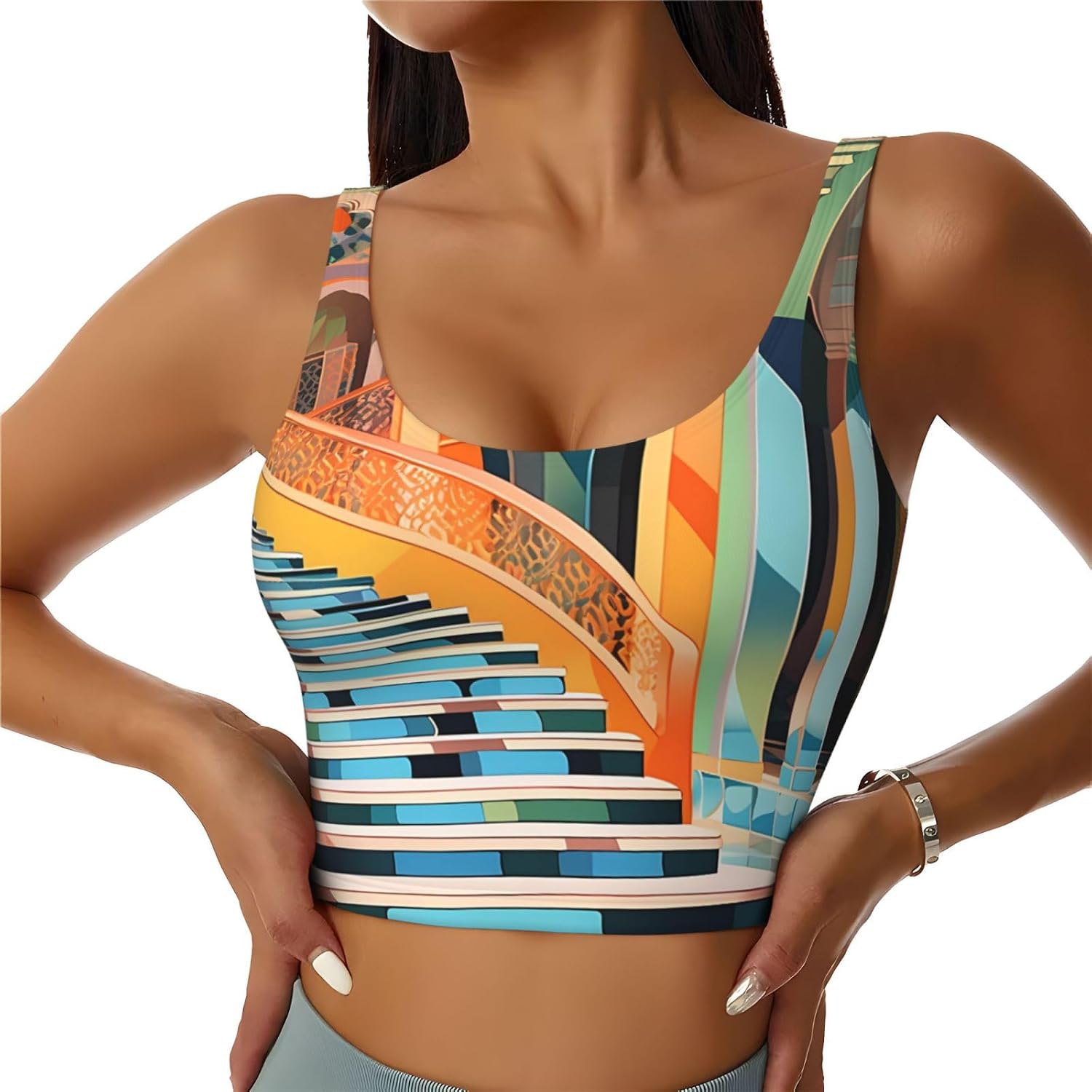 Women's Sports Vest DDCXZPP Abstract Moroccan Stairs Printing Soft, Comfortable, Lightweight, and Breathable