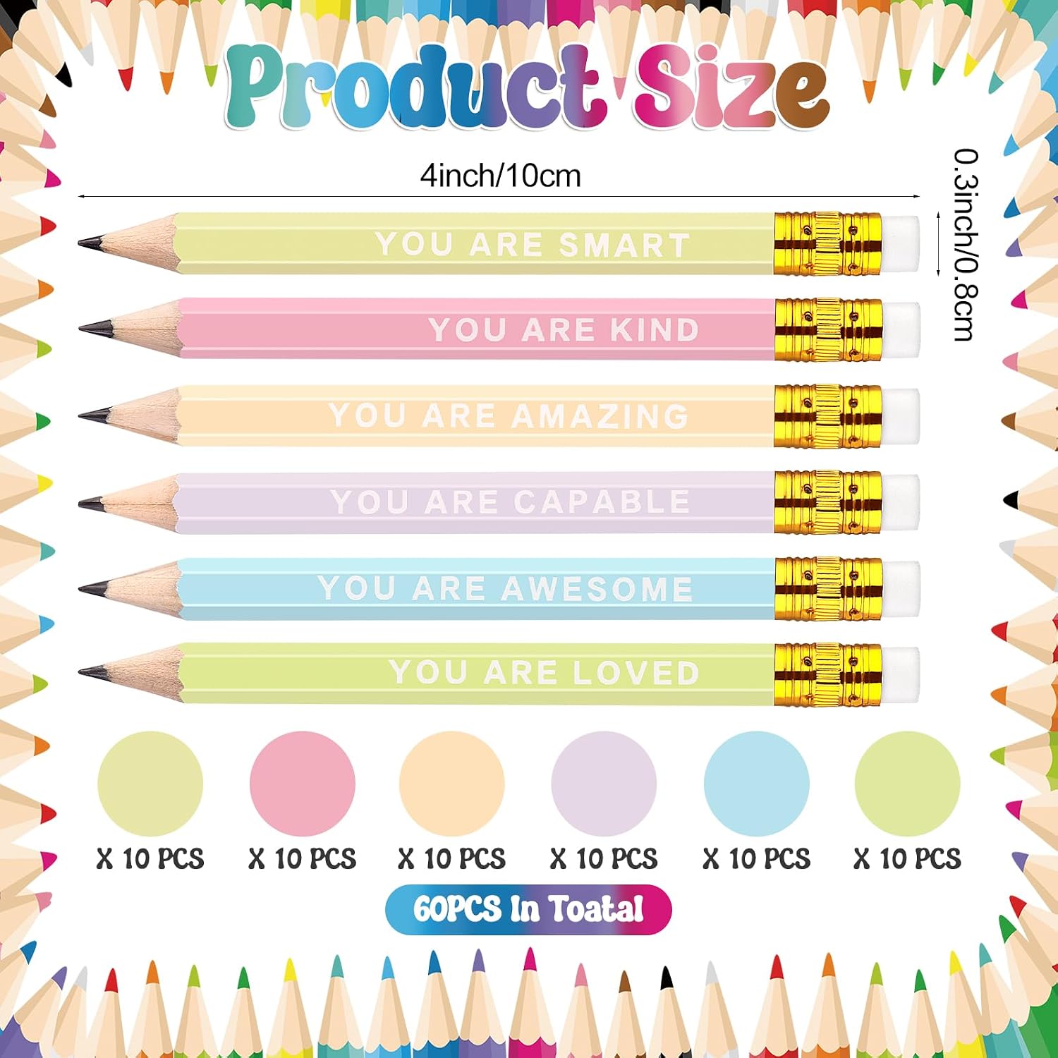 60Pcs Mini Pencils Bulk Inspirational Golf Pencils 4.1inch Short Woodden Pen-cils with Eraser for Kids Student Teacher Office Supplies image 2