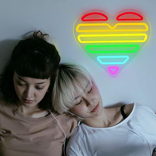 Miniatura 5 de ENUOLI Letrero de neón de corazón acrílico, diseño de corazón arcoíris para decoración de pared, lámpara de decoración regulable alimentada por USB,