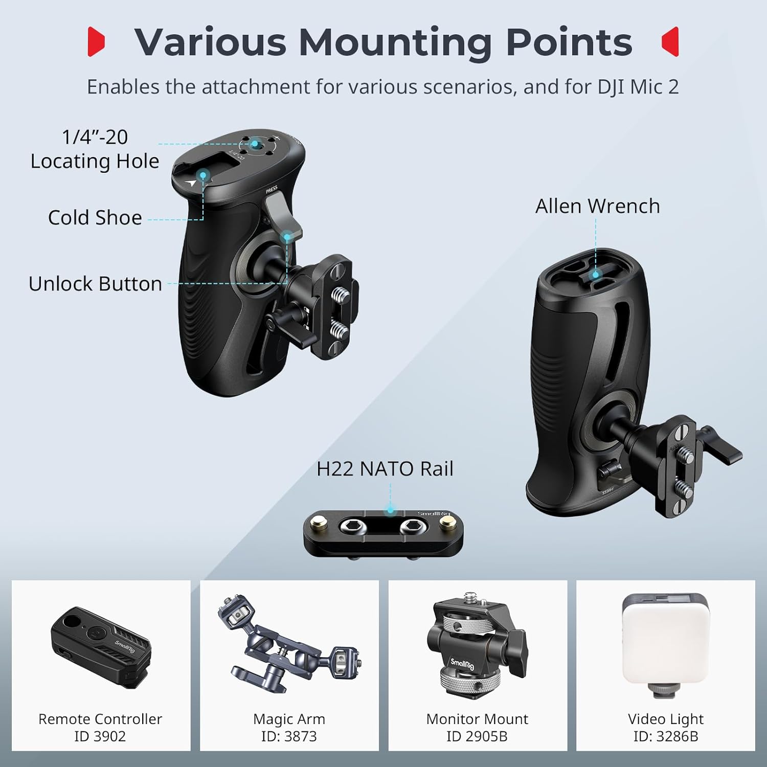 SMALLRIG Push-Button Rotating Side Handle with NATO Clamp, for Left and Right Hand, 360° Rotatable Side Handle with Anti-Slip Silicone, Max. Load 15Kg - Image 6