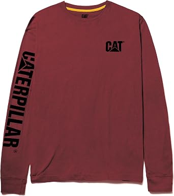 CAT Men's Men's Trademark Banner Long Sleeve T-Shirt T-Shirt | Center Back Neck Wire Management Loop, Cat Logos