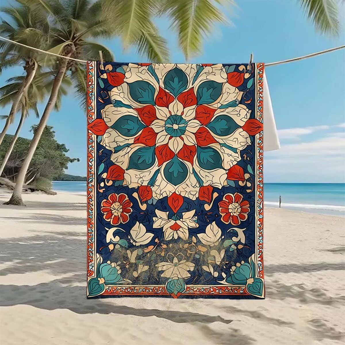 Telo Mare XXL 220x100cm/35x70cm, 2 Set Telo Mare Microfibra India Asciugamano Palestra Uomo, Antisabbia, Leggero, Asciugatura Rapida, Teli da Spiaggia Grandi Accessori per Camping Natation Yoga C-63