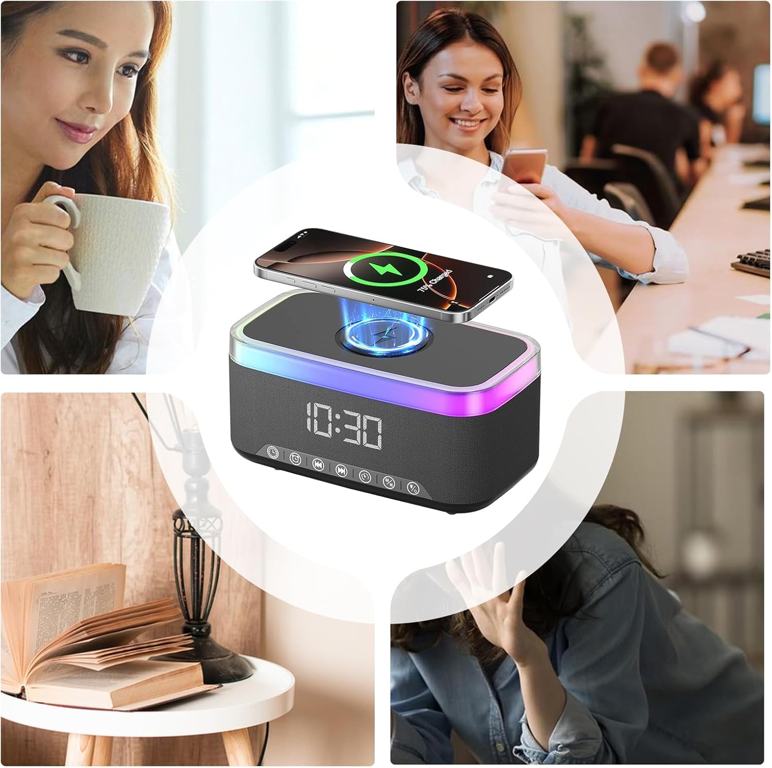 Versatile Wireless Charging Alarm Clock, Multi-Function Sleep and Sound Device, Easy Use Feature, Quick Charge Functionality, Clock with Modern Practical, Ideal for Home Workplace Desktop Bedside