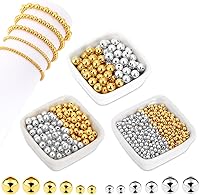 Vista 16 de 1200 piezas de cuentas redondas doradas espaciadoras lisas con forma de bola sueltas para pulseras, 4 mm, 6 mm, 8 mm
