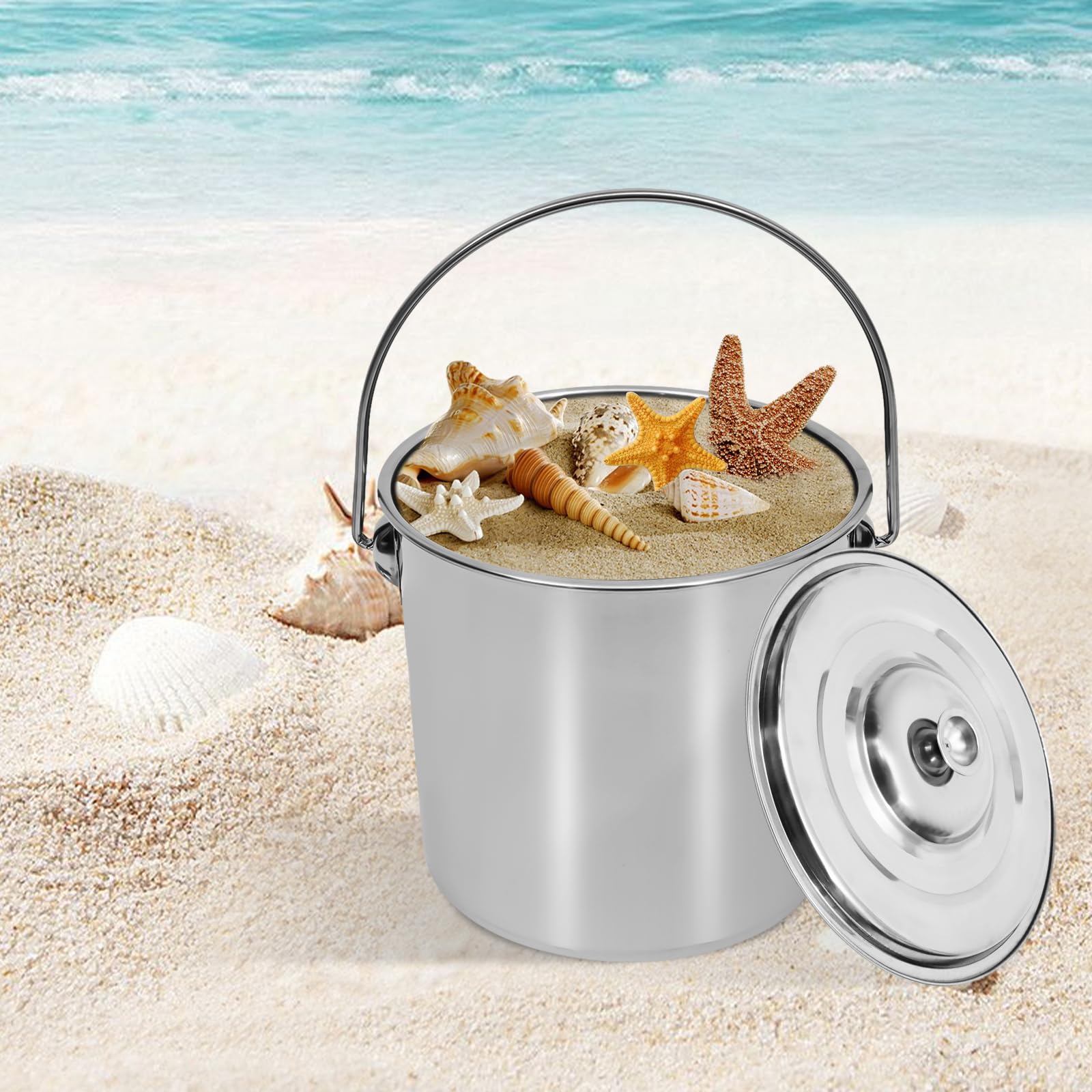 Kosz ze stali nierdzewnej przeznaczonej do kontaktu z żywnością, 12 l, z pokrywką, wykonany ze stali nierdzewnej 304, wzmocnione dno, do kuchni i gastronomii, do przechowywania żywności
