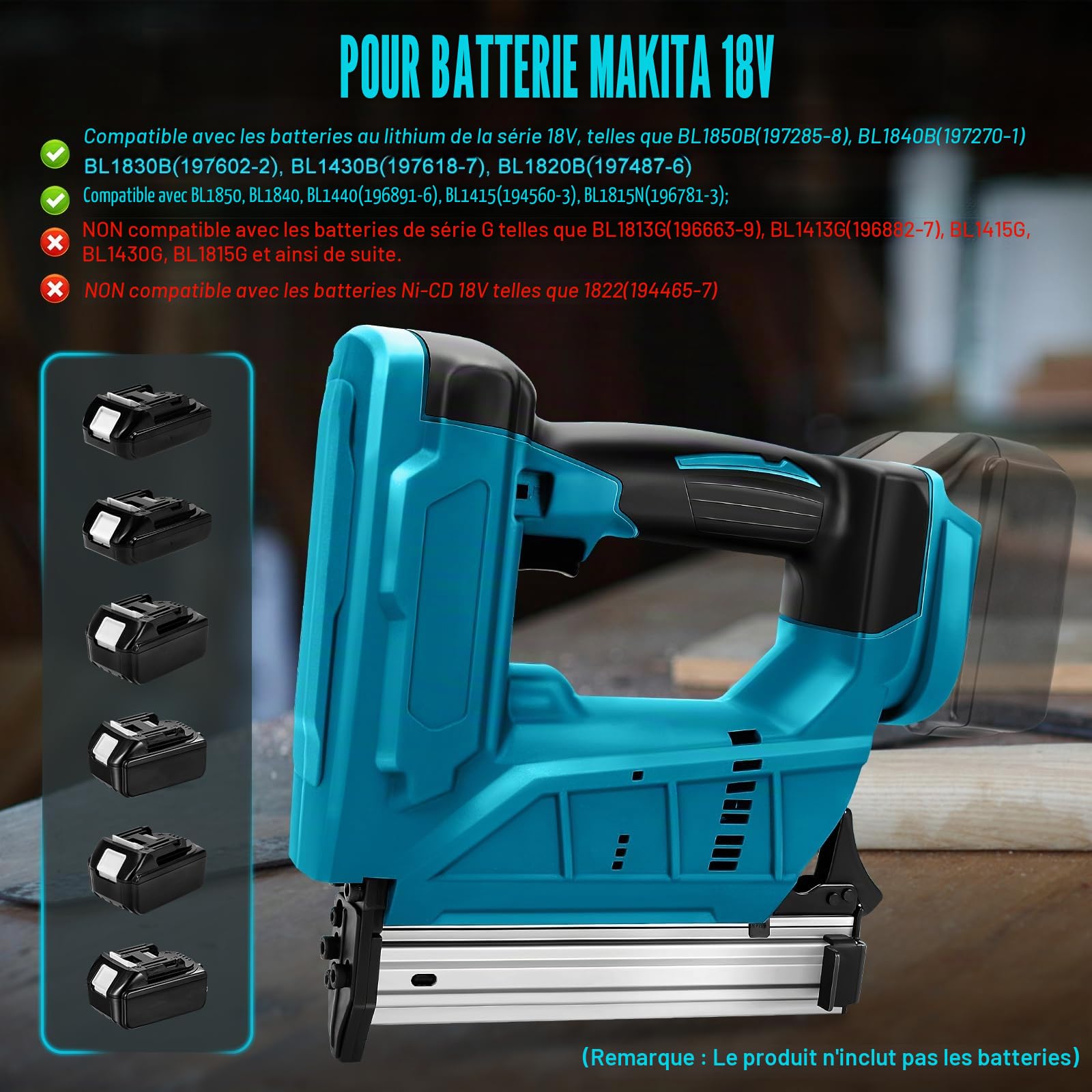 WingFly Agrafeuse Sans fil Compatible avec Makita 18V, Cloueuse Professionnelle avec 2000 clous, Agrafeuse électrique pour Projets de Bricolage en Meubles, Menuiserie (Sans batterie)