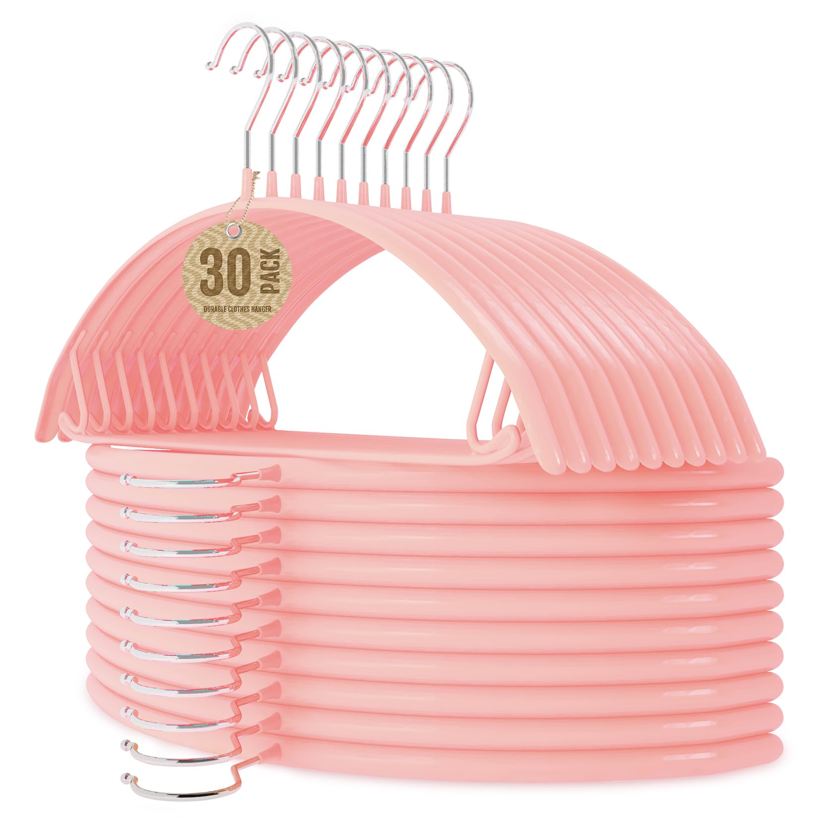 Jiang&Rong 40 cm/16 Inch Rubber-Coated Non-Slip Metal Hangers - Heavy Duty No Bump Closet Hangers for Coats, Shirts, Suits, Sweaters (30-Pack, Pink)