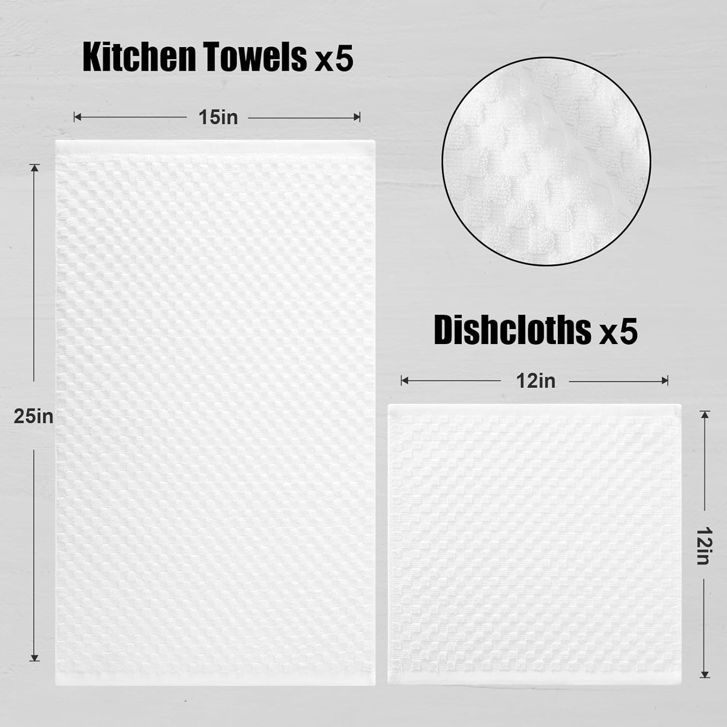 Fintale 100% Cotton Kitchen Towels and Dishcloths Set, 12 x 12 & 15 x 25 Inches, Set of 10 Bulk Super Soft and Absorbent Terry Cloth Dish Towels, Quick Drying Hand Towels with Hanging Loop, White - Image 2
