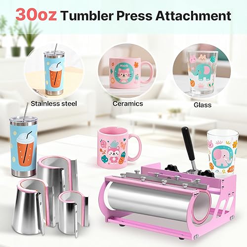 Miniatura 5 de Slendor Máquina de prensa de calor 8 en 1 de 15 x 15 pulgadas, máquina de prensado digital de camisetas con oscilación de 360 grados, combo de