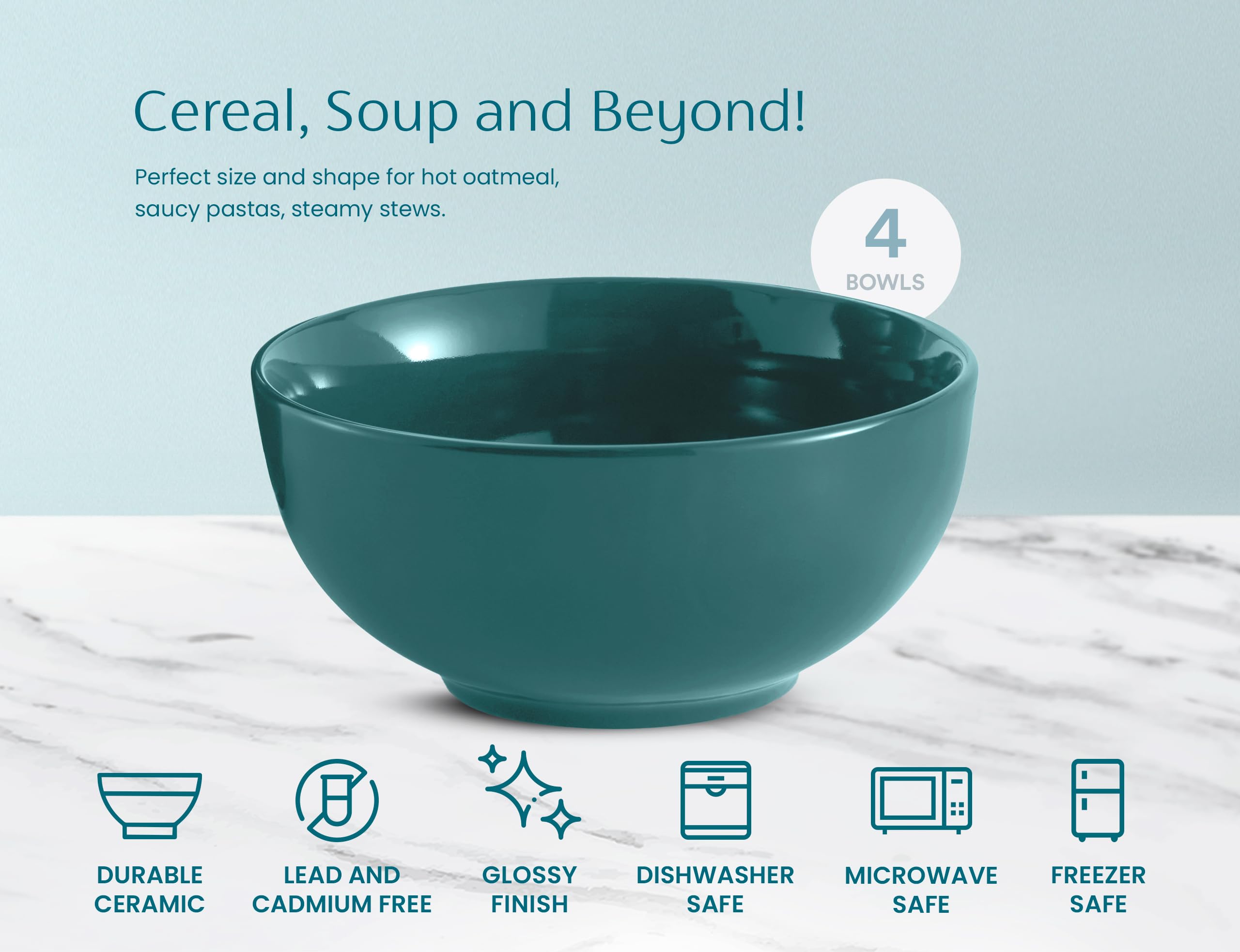 KooK Tazón de sopa, tazón para cereales, juego de 6, juego de cuencos, cuencos de cerámica, aptos para microondas, lavavajillas y congelador, resistente a las astillas, para pasta, ensalada, avena