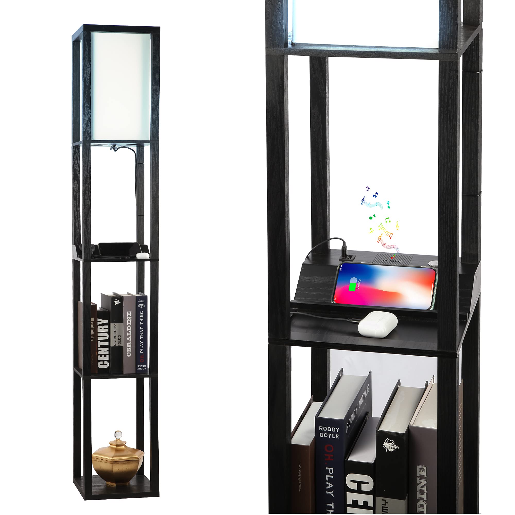 Buy 3 Way Dimmable Shelf Floor Lamp with Speaker and Wireless Charging