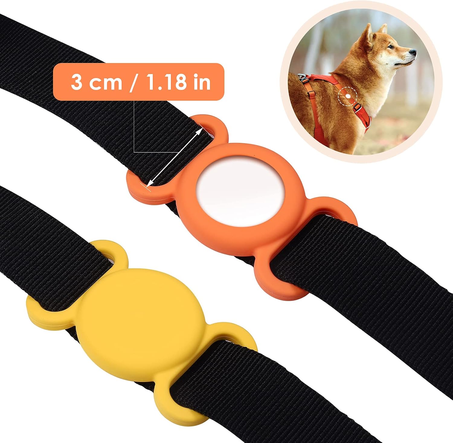 Air-ag Dog Collar,Silicone Case for GPS Tracking Finder,Protective Cover Compatible with Apple Air-ag,Safety and Anti-Lost,Dog Collar Cat Loop Holder Pet Accessories (Orange-Yellow) image 2