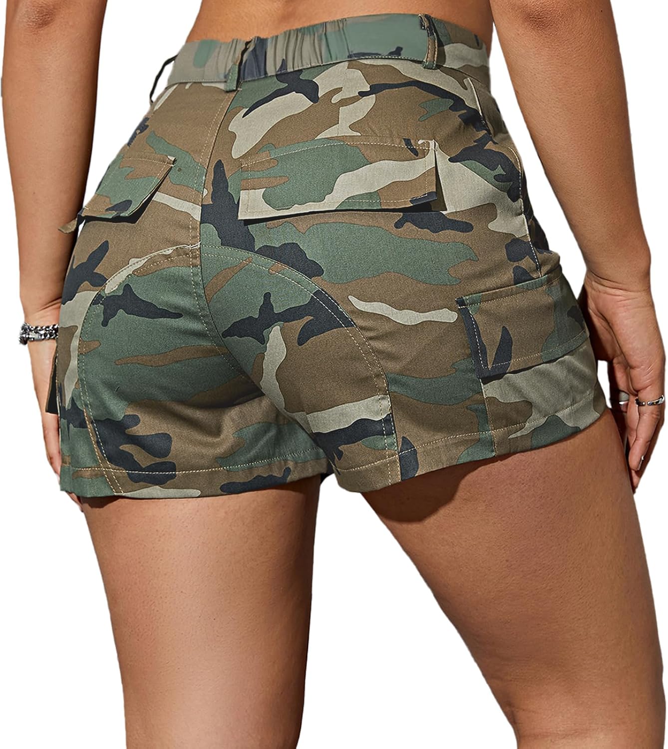 Women Camo Shorts Slim Fit Camouflage Cargo Shorts Women Casual Army Fatigue Shorts with Pockets - Image 4