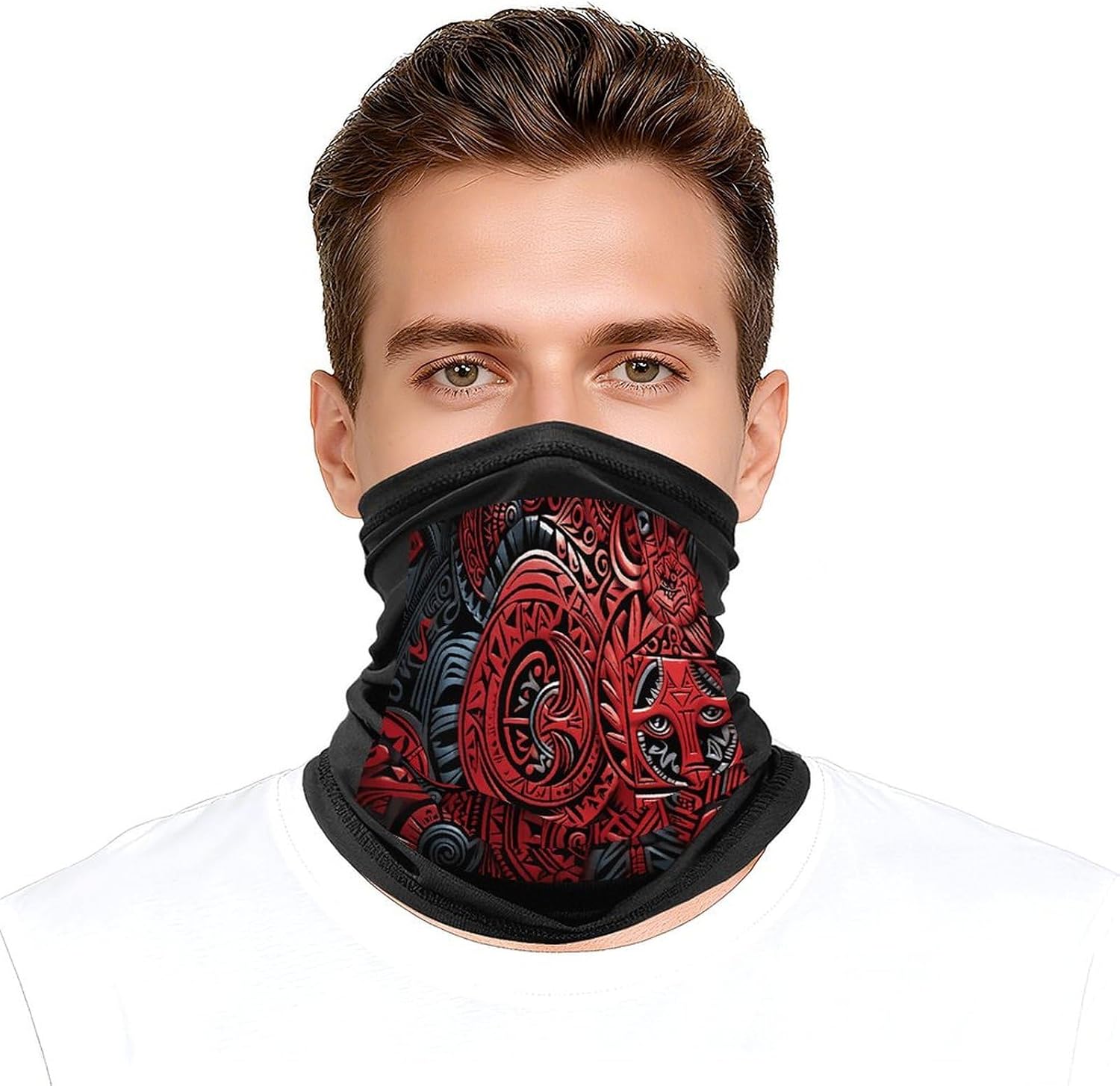Red Tribal Pattern Face Mask for Men Women,Neck Gaiter Sunscreen Breathable,Face Cover for Skiing Fishing Hiking Cycling