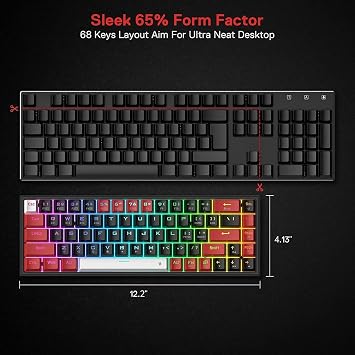 Redragon K631 キャスター 65%有線RGBゲーミングキーボード 68キー ホットスワップ可能 コンパクトメカニカルキーボード 100%ホットスワップソケット付き 無料のModプレートマウントPCBとスペシャル