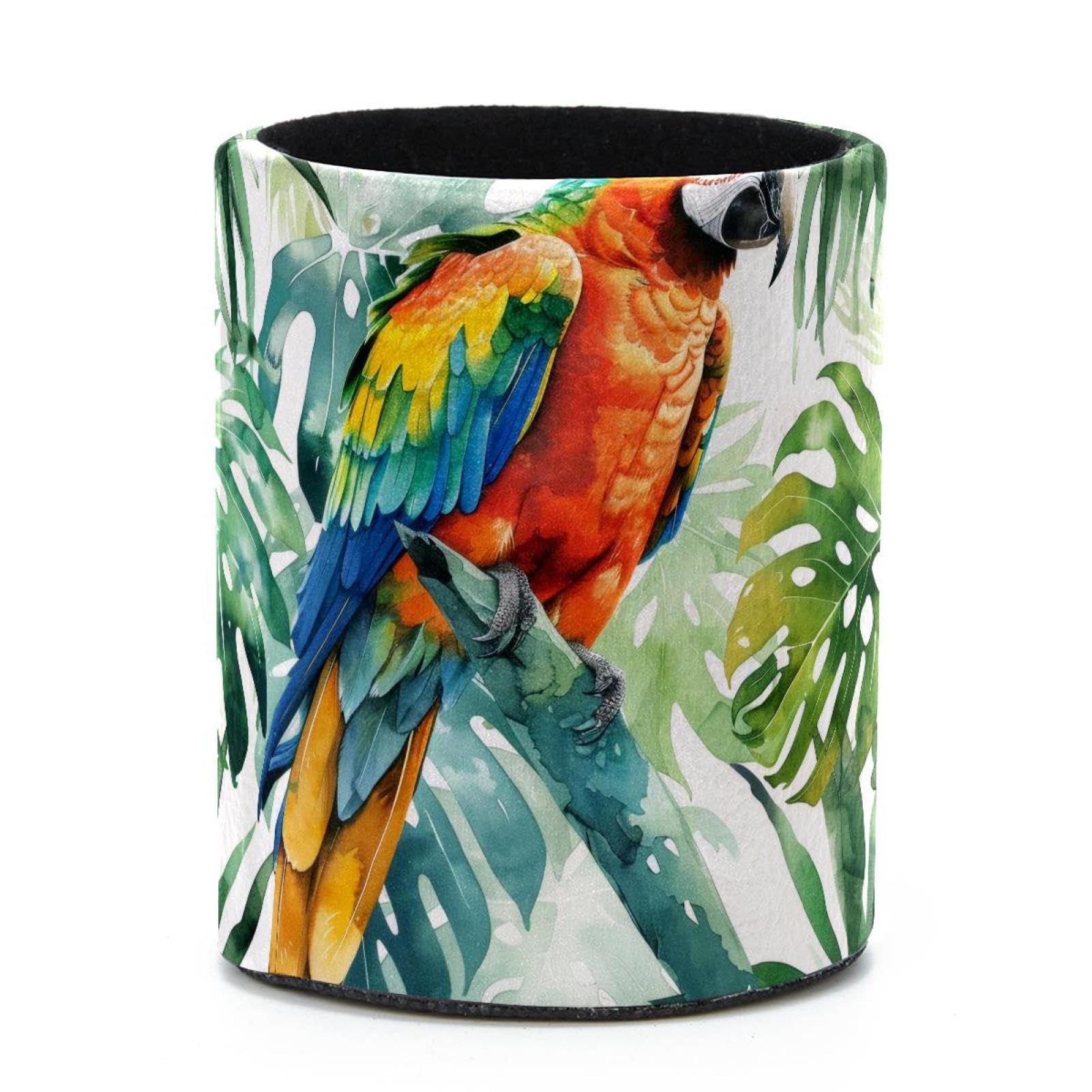 VAPOKF Round Pencil Holders for Desk, Watercolor Parrot Pen Holders Pen Pot Makeup Brushes Storage Desktop Stationery Supplies Organiser for Home Office