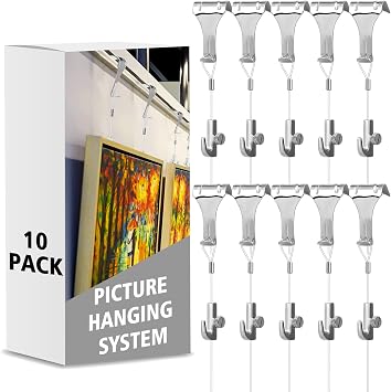 Duraaaamo Picture Rail Hanging System, Picture Rail Set with Molding Hooks, Adjustable Hooks, Invisible Hanging Wire for Painting, Art Gallery, Exhibition, Home Decoration