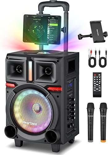 Heartsea Altavoz de karaoke Bluetooth con micrófono, máquina de karaoke portátil para niños y adultos, altavoz de fiesta de karaoke al aire libre,