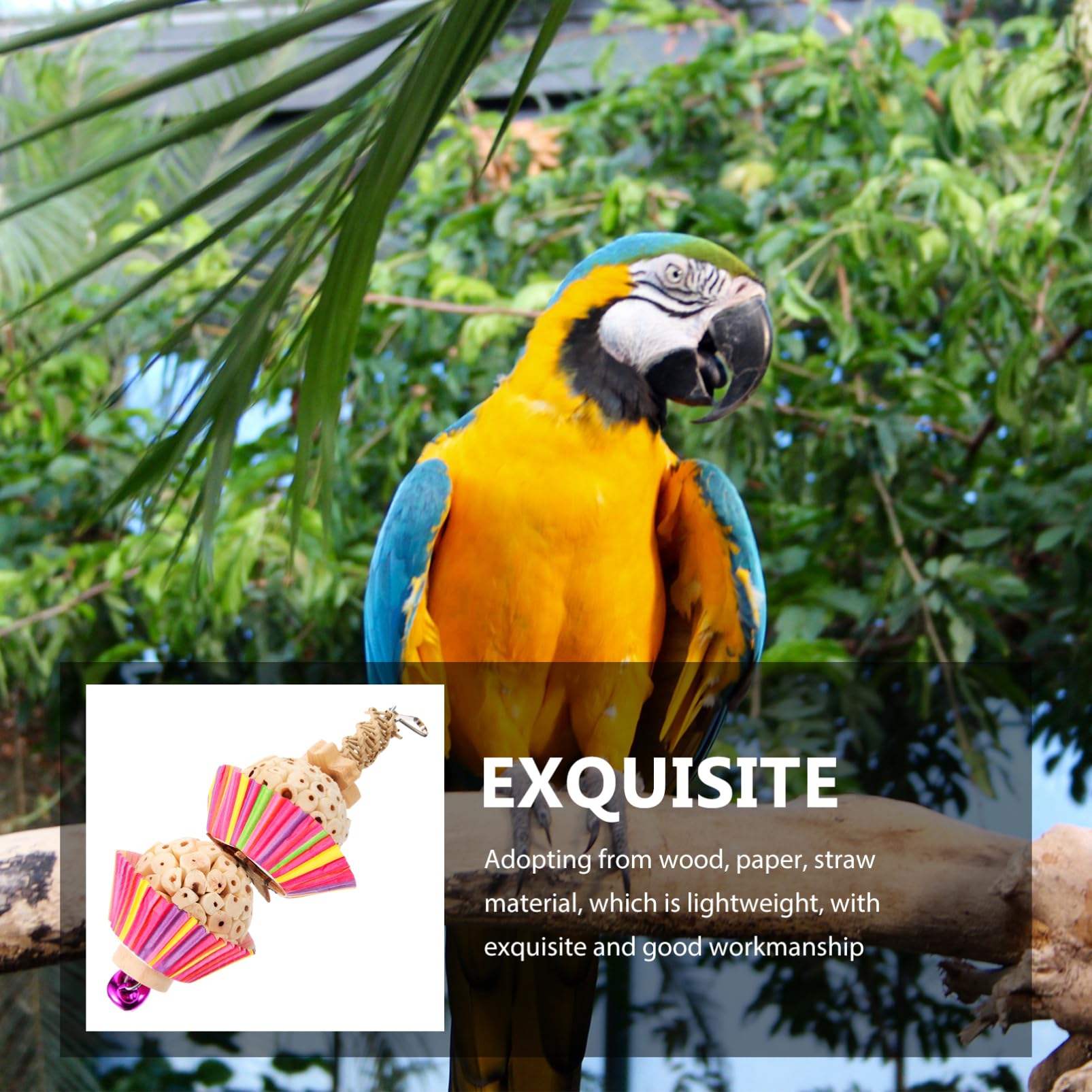 Happyyami Jouet à Mâcher pour Oiseaux Accessoire Suspendu pour Perroquets Jouet De Bricolage Vigne Naturelle avec Deux Boules pour Divertissement Oiseaux