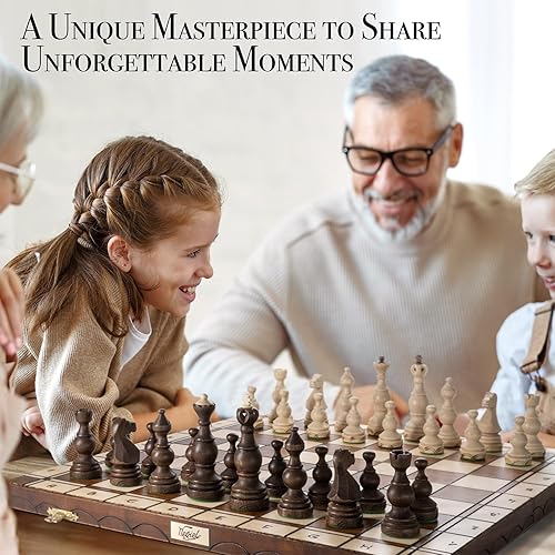 Miniatura 5 de Wegiel Legate - Juego de ajedrez de madera de lujo para adultos y niños, hecho a mano de madera de haya y abedul de primera calidad, diseño plegable