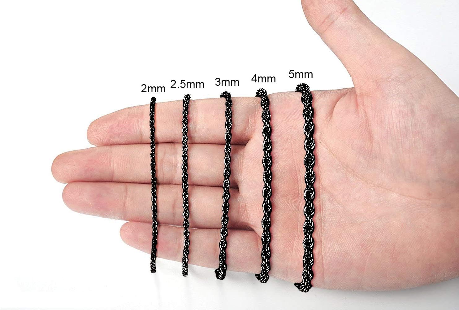 Savlano 2mm-5mm Stainless Steel Black Color Rope Twist Necklace Chain For Men & Women Comes in 16-30 inches With a Gift Box - Image 3