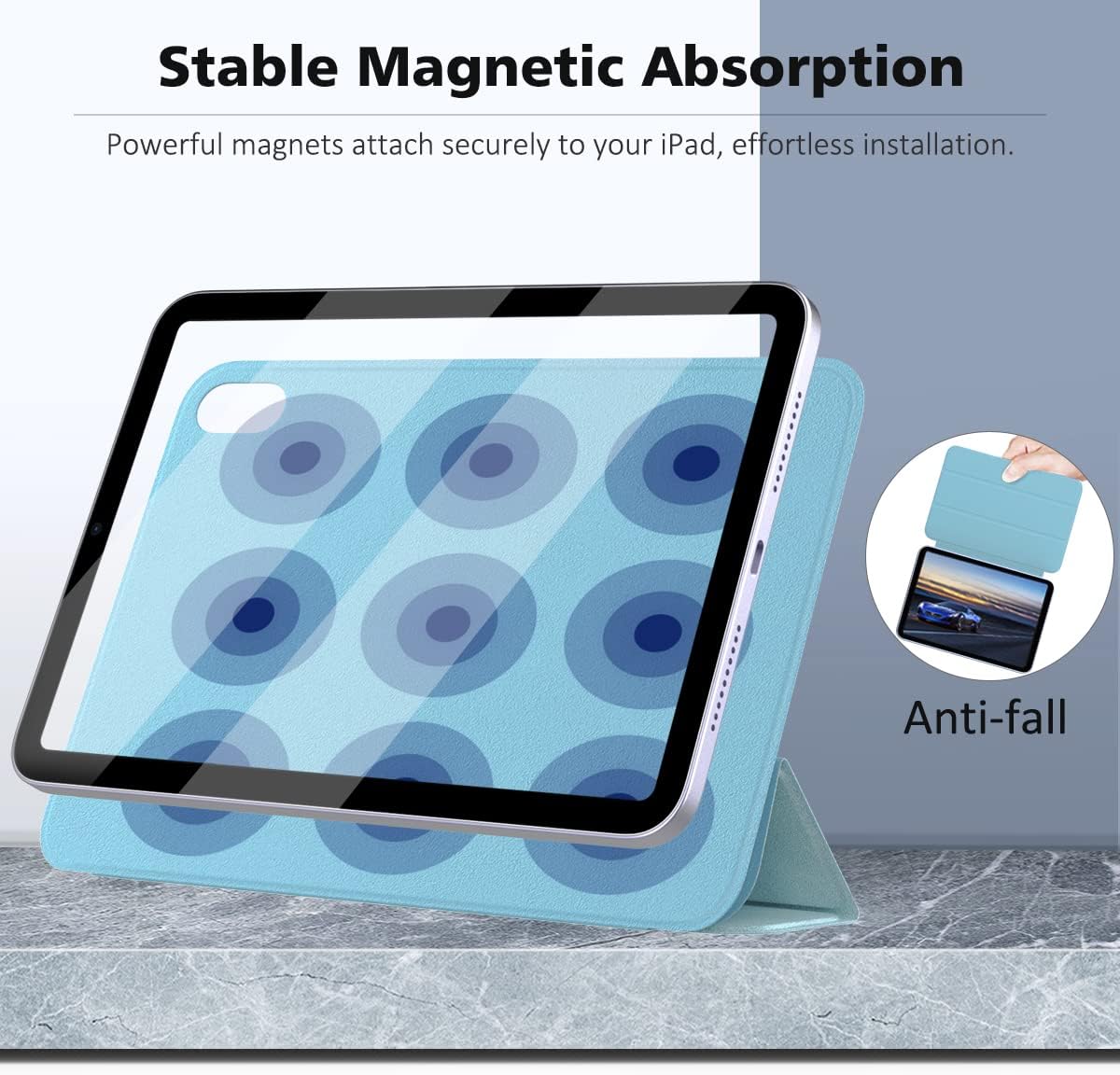 MoKo Case Compatible with New iPad Mini 6th Generation 8.3 Inch 2021, Tri-fold Case Lightweight Magnetic Strong Smart Folio Auto Wake/Sleep, Cloud Blue