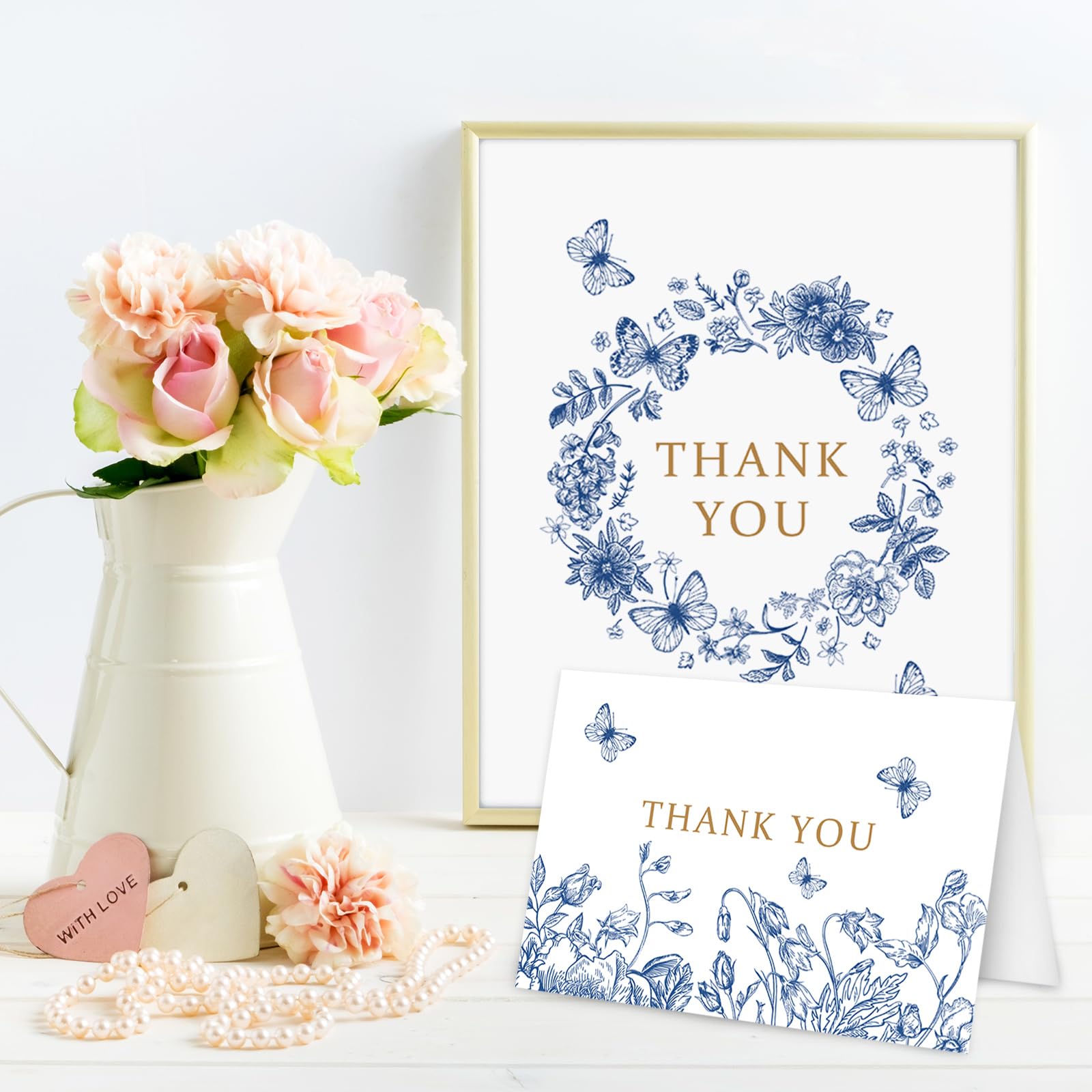 AnyDesign Butterfly Floral Thank You Cards 30 Pack Watercolor Flower Note Cards With Matching Seal Stickers Envelopes Glitter Greeting Blank Cards For Baby Shower Wedding Birthday Party, 4 X 6 Inch - View #7