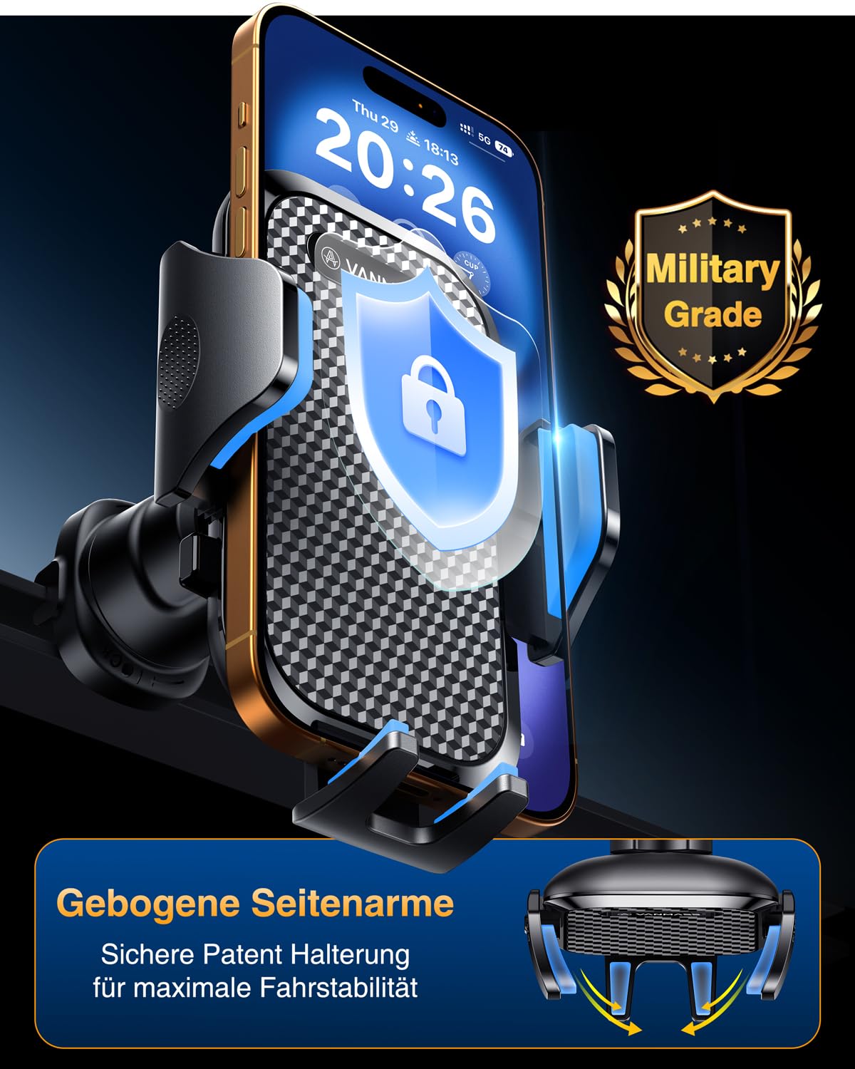 VANMASS 2026 Militärische Handyhalterung Auto Bombenfest Lüftungshaken Handy Halterung Auto Lüftung 100% Sicherer Griff Handyhalter 360°Drehbar Autohalterung Handy Auto für iPhone Samsung Smartphone