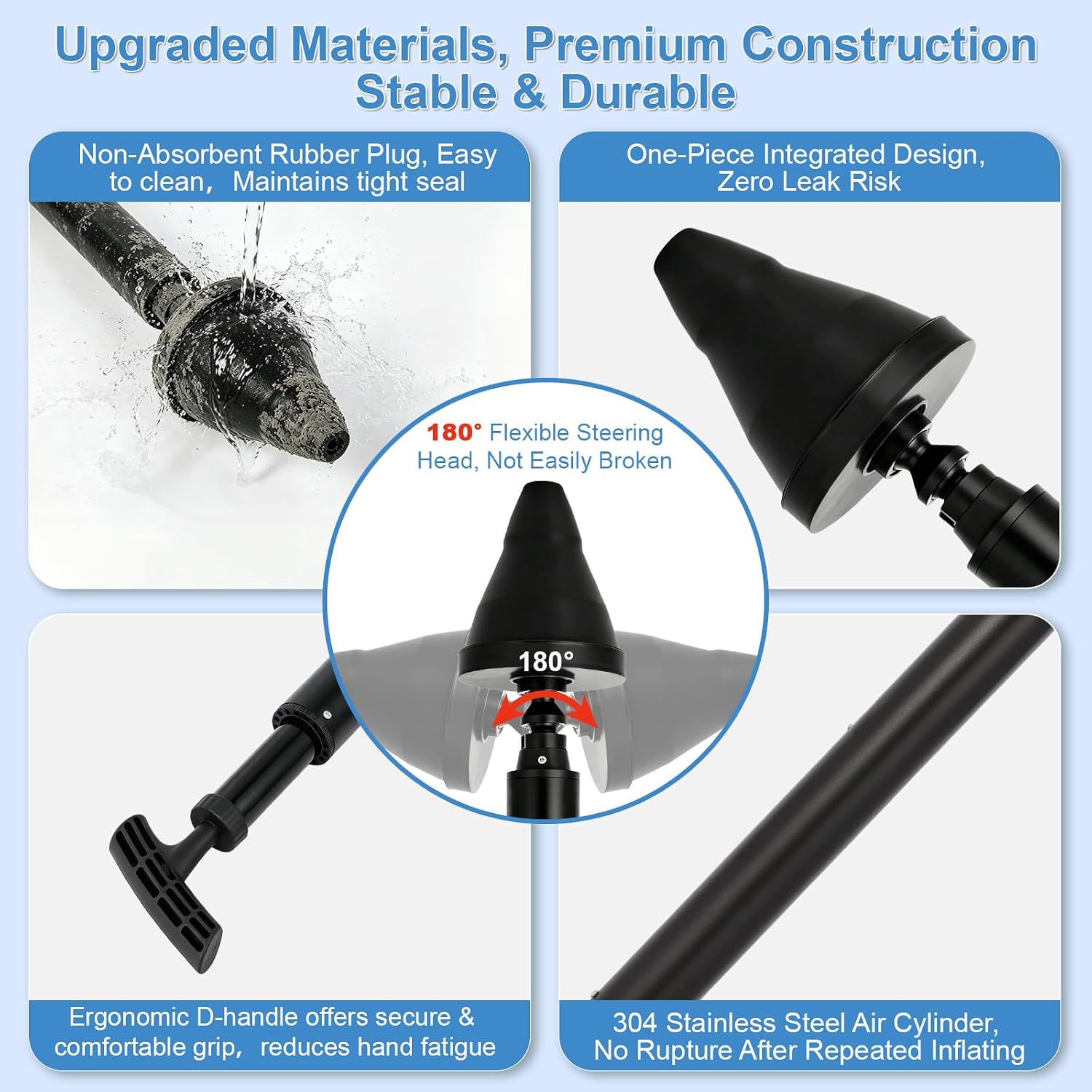 Toilet Plunger & Bathroom Plunger, Toilet Brush and Plunger Set - Powerful Air air Plunger & Toilet Auger, High Pressure Toilet Clog Tool for Sinks, Floor Drains & Clogged Pipes(Black + Brush)