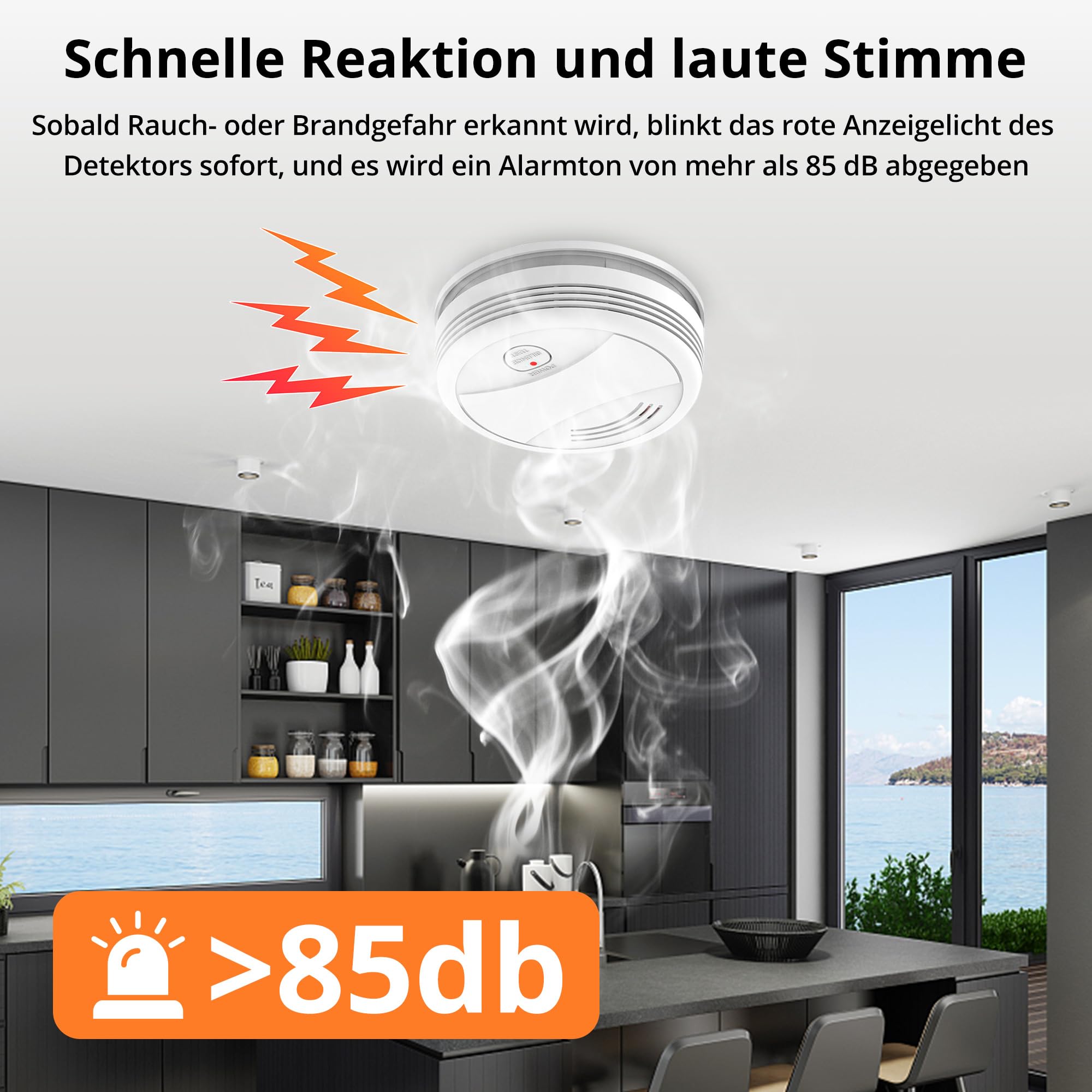 Verbesserter Rauchmelder WLAN mit App und Austauschbarer Batterie, 85dB Rauchmelder Smart Geeignet für Schlafzimmer und Werkstattküche（6 Stück）