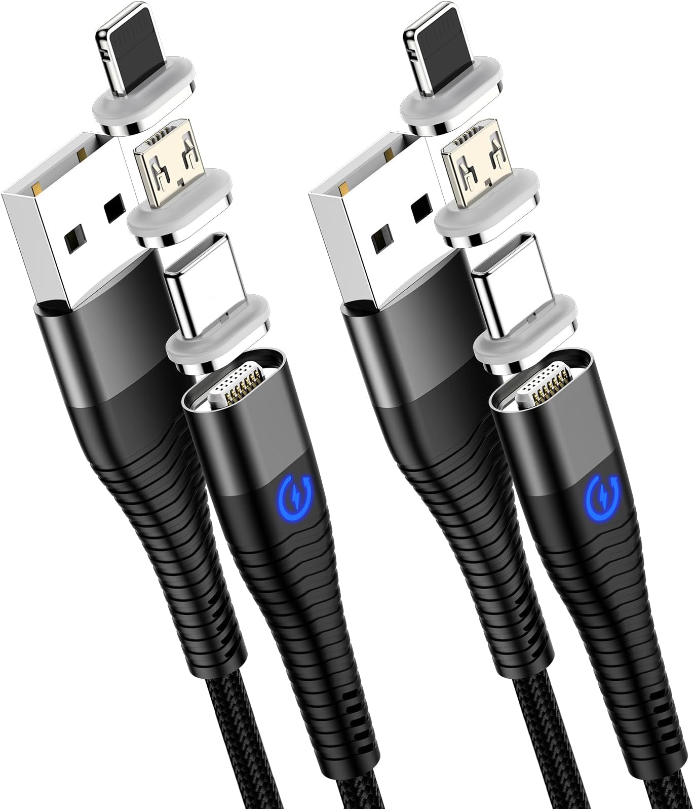 YKZ Magnetic Charging Cable [ 2-Pack 3.3FT & 6.6FT], 3 in 1 Magnet USB Charger Cord for Type C/Micro USB and i-Product's Phone, Tablet and More Devices, Support Fast Charging and Sync