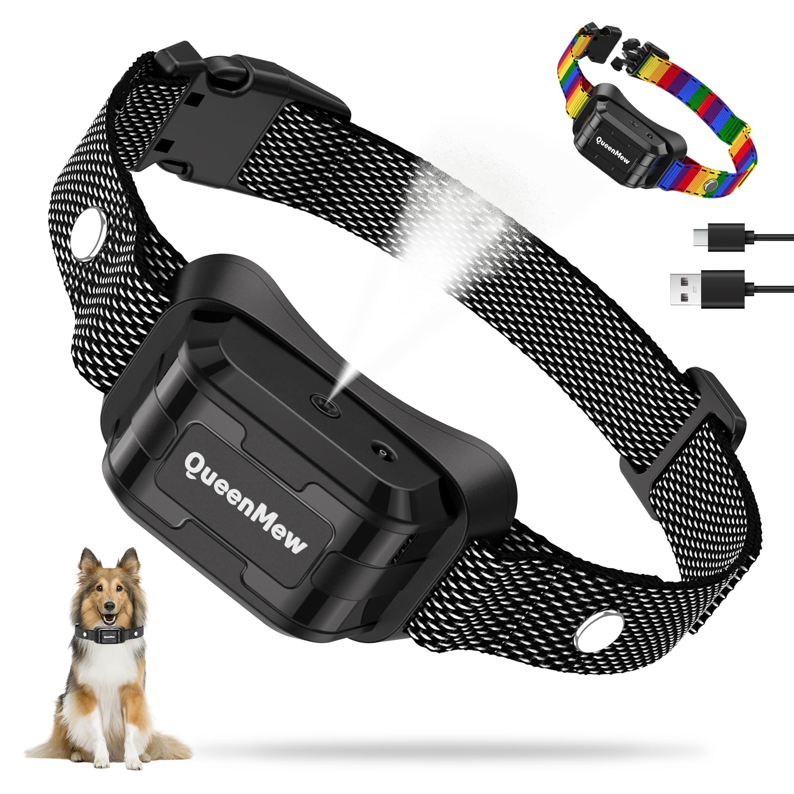 Collare Antiabbaio per Cani, Collare Antiabbaio a Spruzzo con 3 Livelli di Sensibilità e Spruzzo Regolabili, CollareAntiabbaio per Cani alla Citronella Impermeabile e Ricaricabile con 2 Cinturini