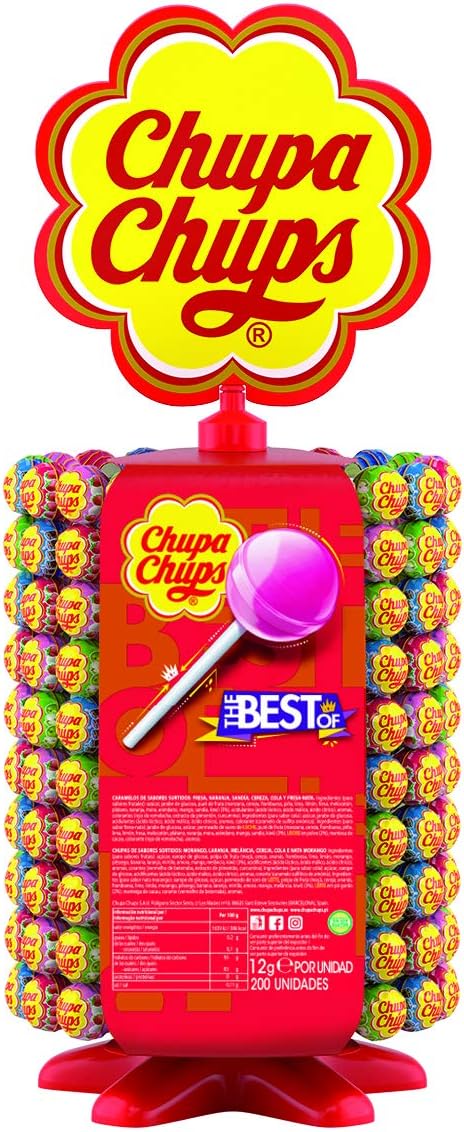 Chupa Chups Original, Rueda de 200 unidades, Sabores Variados 1 Chupa Chups Original, Caramelo con Palo de Sabores Variados, Rueda de 200 unidades de 12 gr. (Total 2.400 gr.)