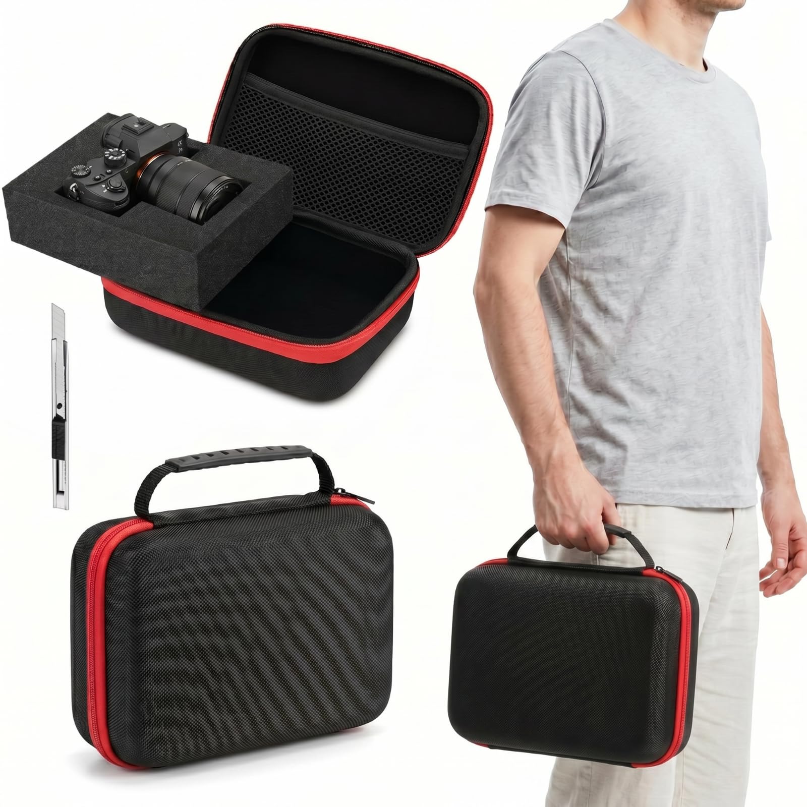 Relaxweex Hard Case with Foam, 12.6 X 8.27 X 3.5 Inch, Black and Red
