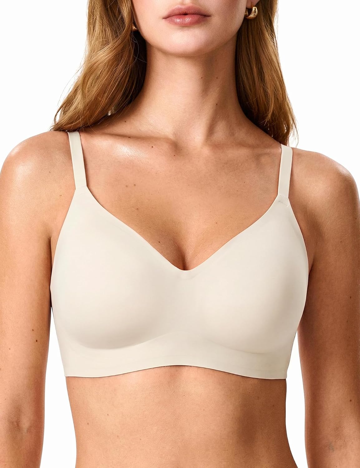 Jelly Bras for Women, No Underwire Full Coverage V Plunge Bra Wireless Seamless Comfort Bralette T-Shirts Everyday Bras