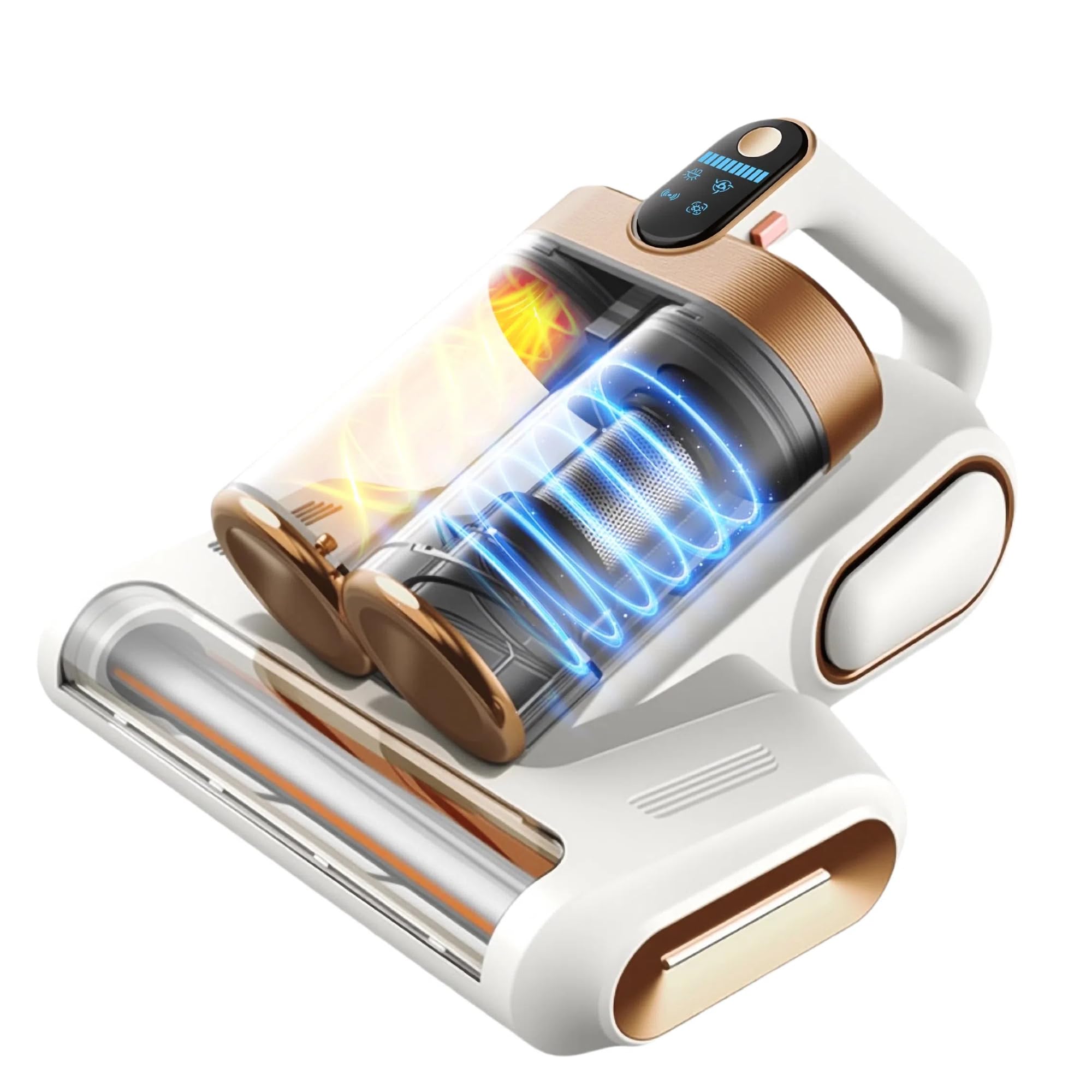 Elecbee Aspirateur de Matelas/Anti-Acariens, 13kPa Aspirateur à Main avec Lumière UV-C et Affichage LED Intelligent, Ultrasons, Double Aspirateur Élimine des Allergènes pour Lit, Canapé et Oreiller
