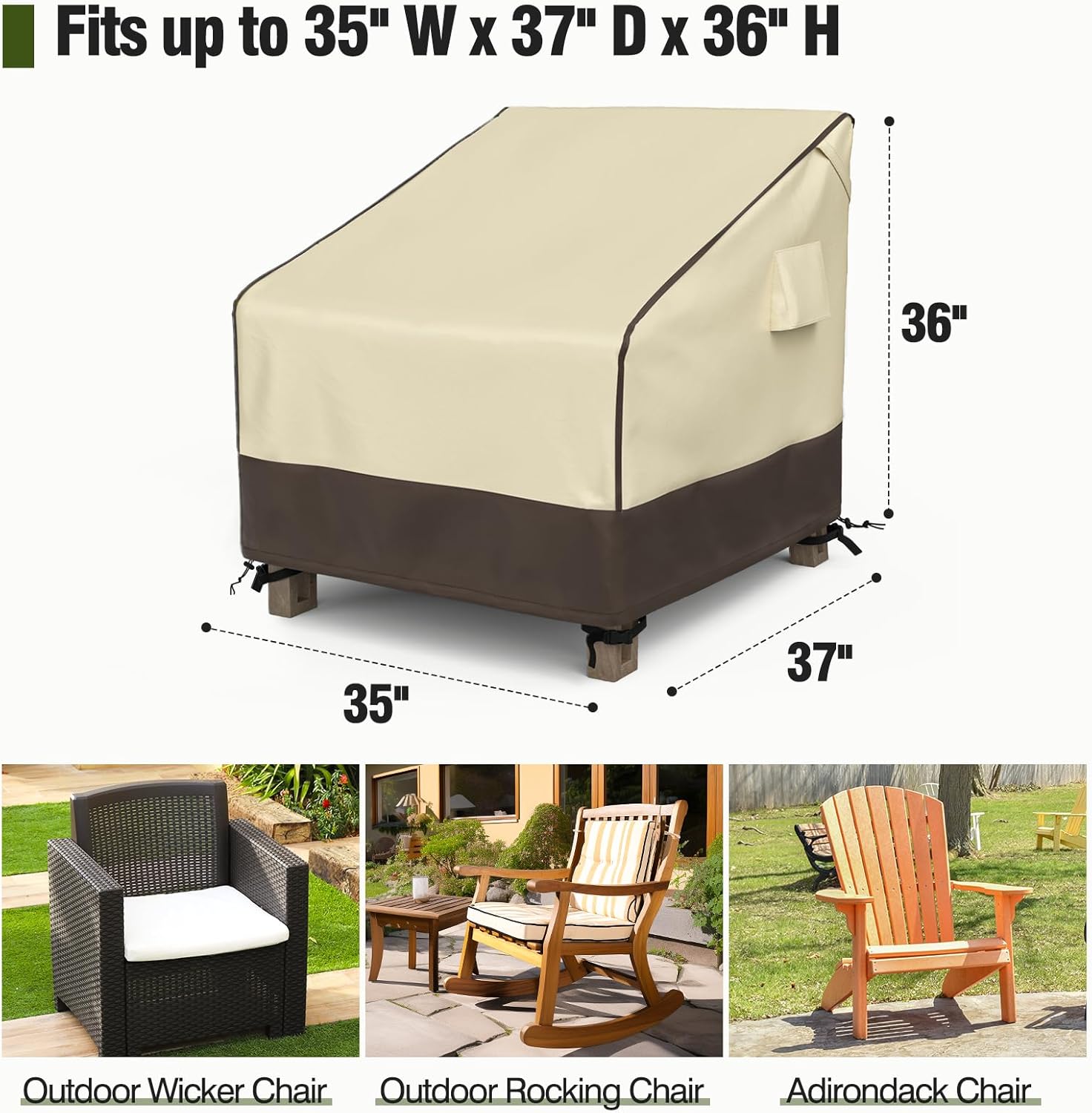 MR. COVER 60Inch Outdoor Couch Cover and 35 Inch Patio Chair Covers Combo Set, Moisture-proof & UV-protection, Brown & Khaki