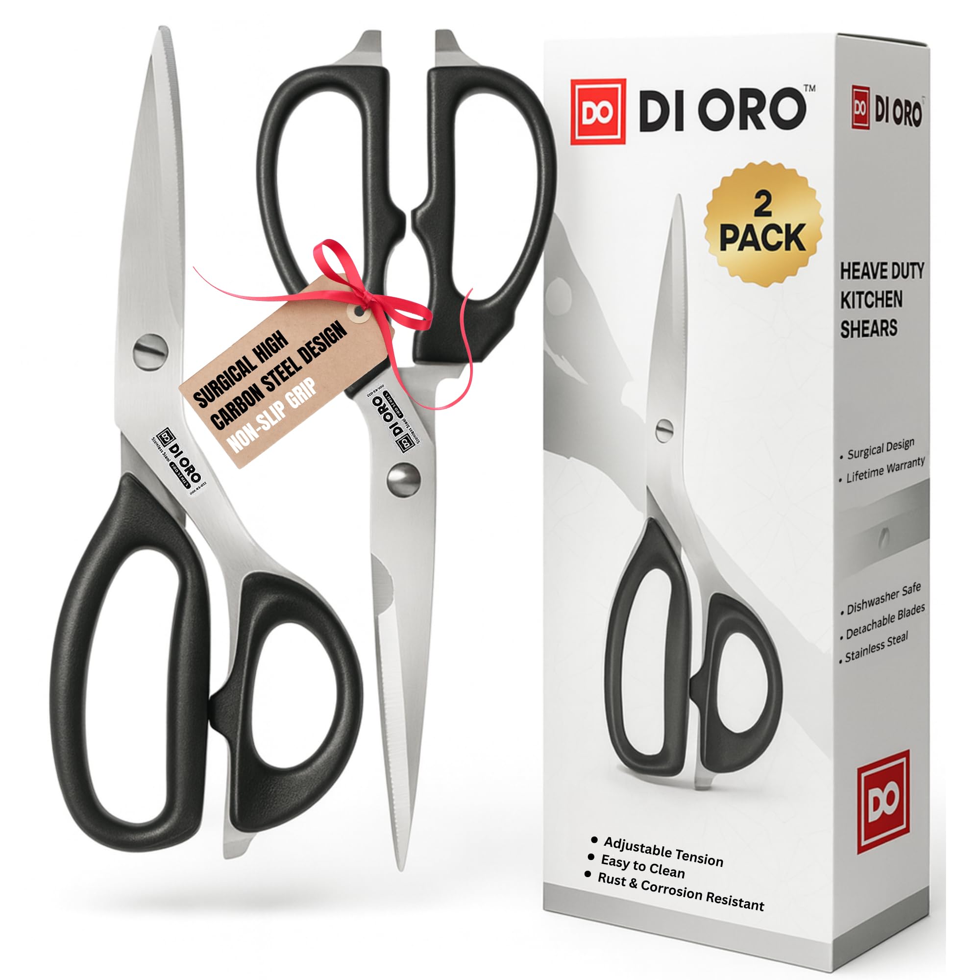 di Oro Living All-New 2-Piece Stainless Steel Kitchen Scissor Set - Heavy-Duty Come-Apart Kitchen Shears for Poultry, Meat, Herb Cutting and More - Multi-Purpose and Offset Scissors - Dishwasher Safe