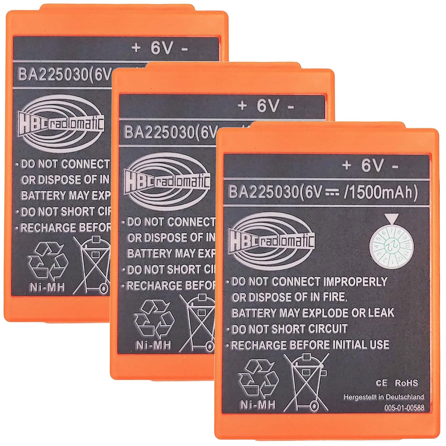 3Pcs BA225030 6V 1500mAh Rechargeable HBC Radiomatic Battery BA225030 for HBC Crane Remote Control Pump Truck Battery